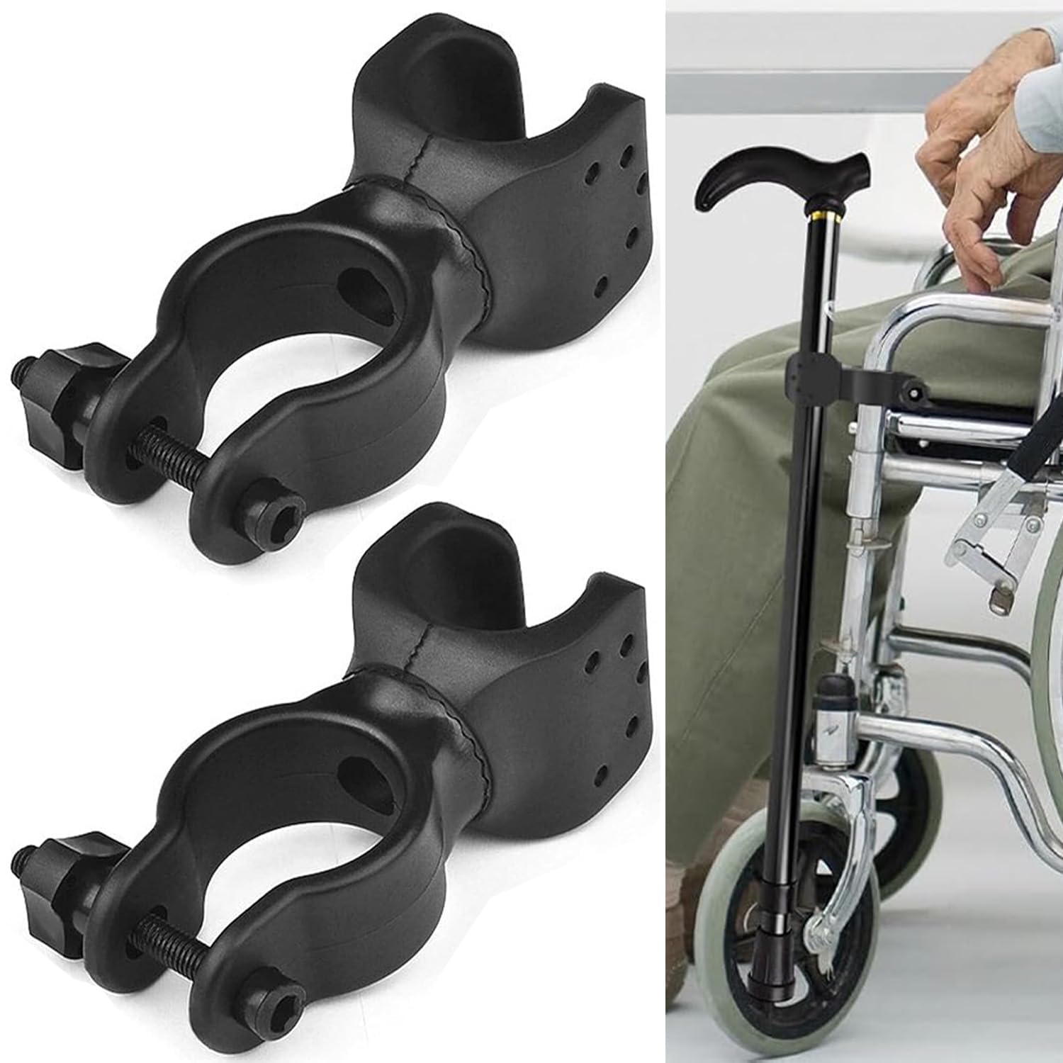 2Pcs, Walking Stick Holder, Universal Cane Clip for Mobility Scooters & Wheelchairs, Durable Plastic Walking Stick Holder for Daily Use, 3x8 cm Mobility Aid Accessories-image-2