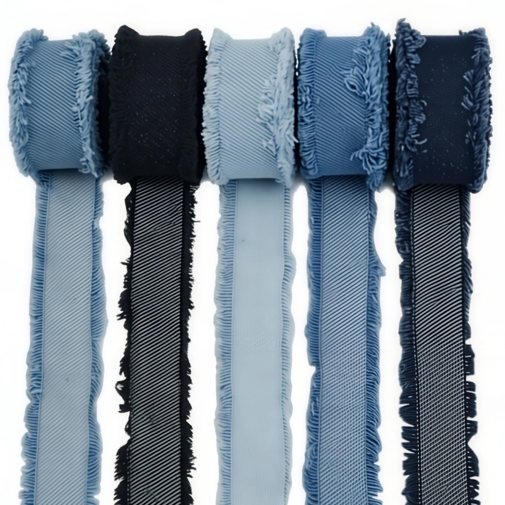 Uanqfegy Denim Ribbon - 5 Rolls Frayed Edge Denim Fabric, 2.5cm Wide 10 Yards Total for Crafts Hair Bows Sewing, 5 Colors