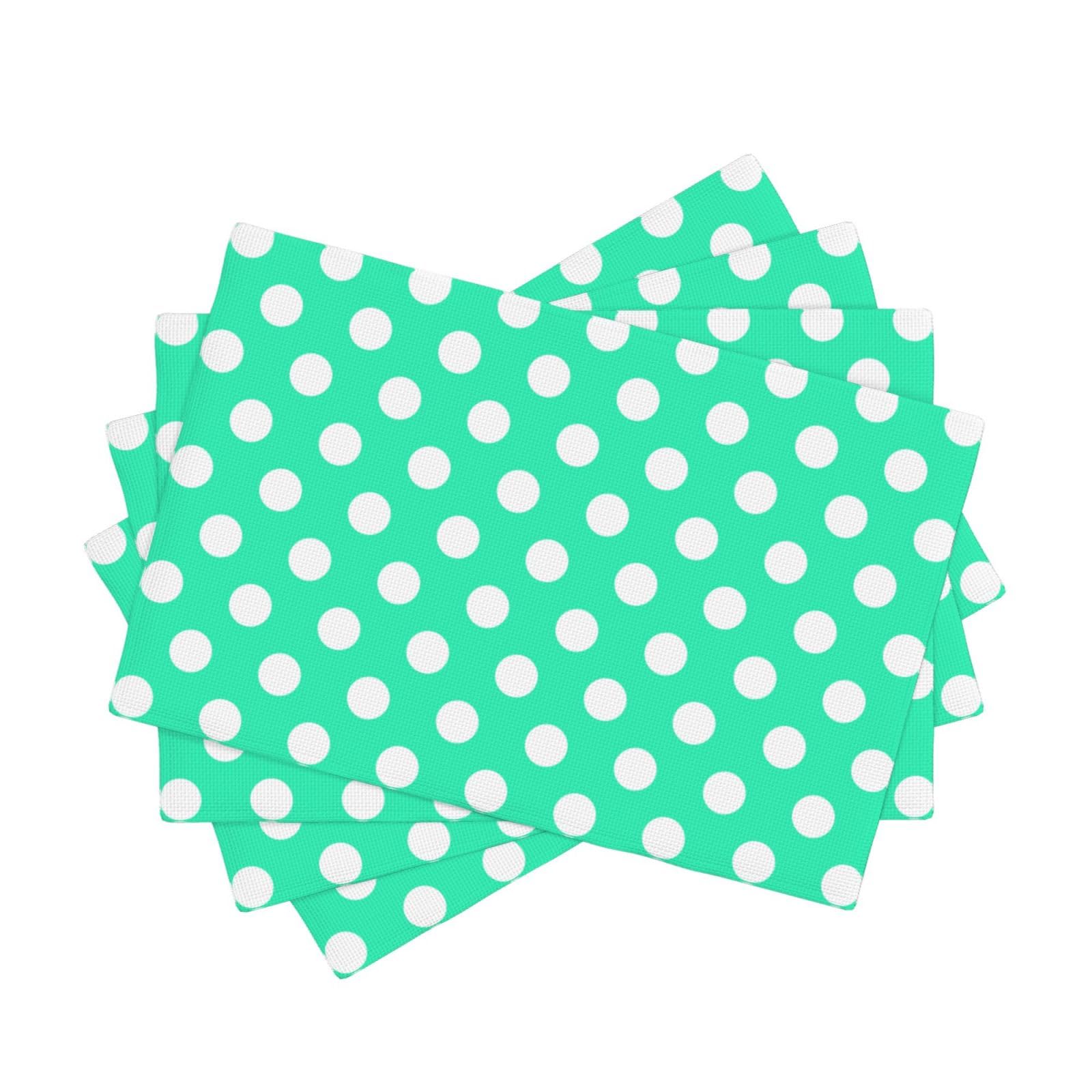 Set de table pour décoration de fête et repas de famille nappe vert clair pois 4 pièces