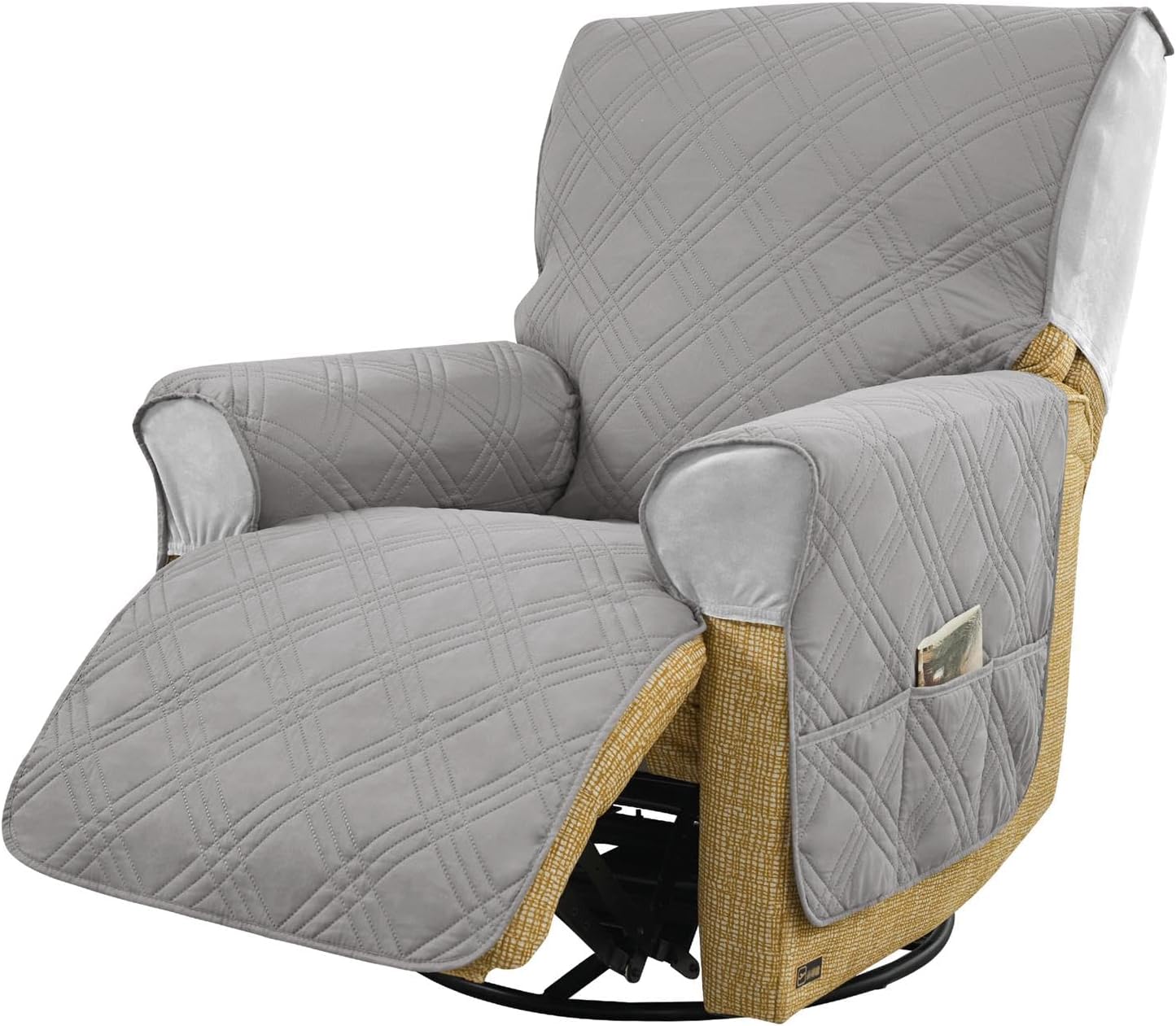 NILUOH Quilted Stretch Recliner Covers That Stay in Place, Power Lift Recliner Chair Covers with Storage Pockets and Elastic Straps Furniture Protector