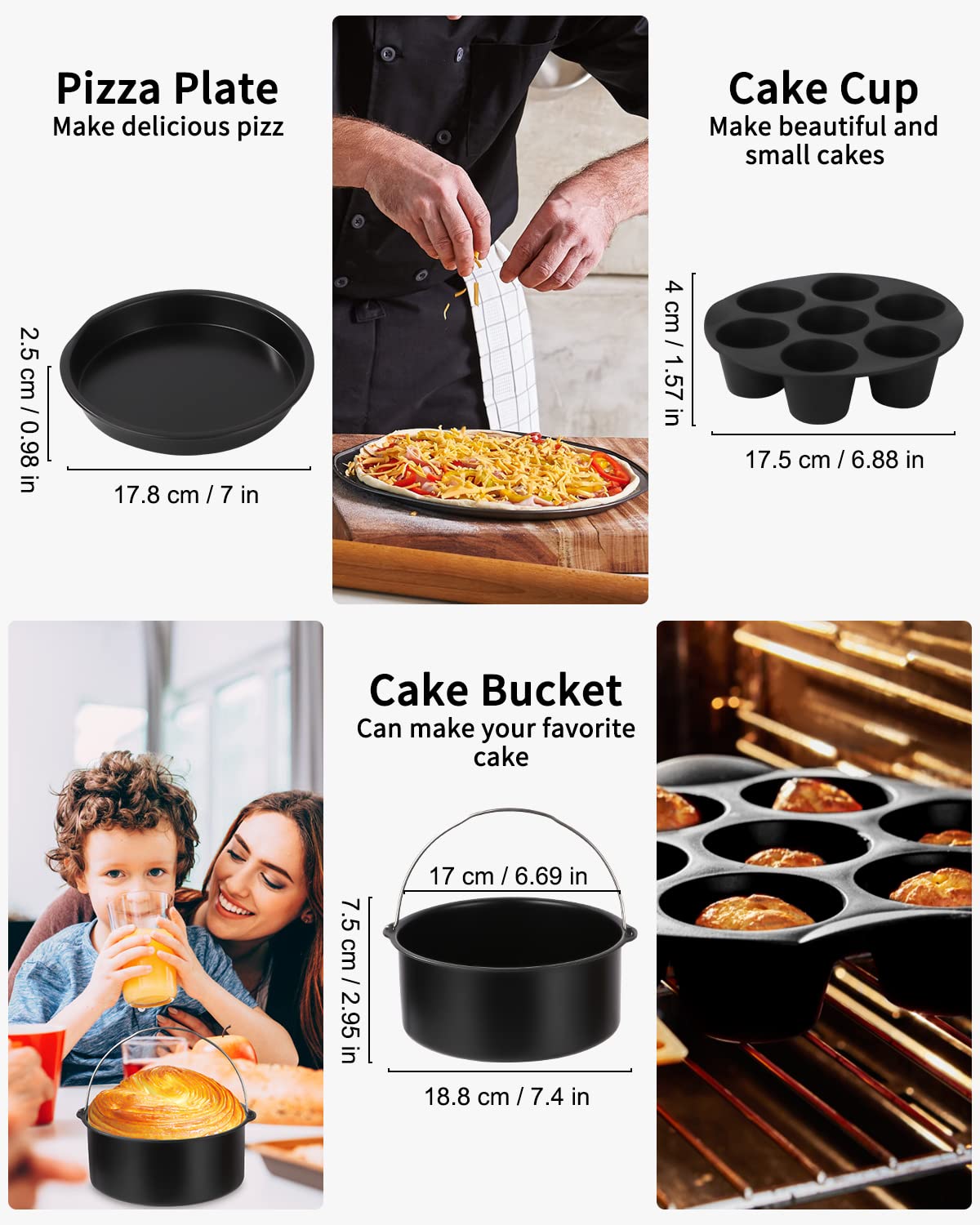 Accessori Friggitrice ad aria,Set da 7", 16 pezzi, 200 fogli di carta per friggitrice ad aria, Adatto per friggitrici ad aria di diametro superiore a 18 cm (7 pollici)