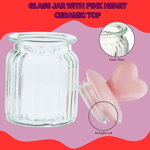 Miniatura 4 de Ja'cor Mini tarro de cristal para el día de San Valentín con tapa hermética de corazón rosa, contenedor decorativo para platos de dulces,