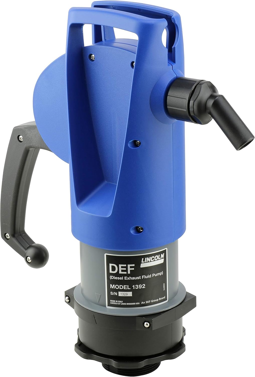 Lincoln 1392 Lever Action Self-Priming Fluid Transfer Pump with 2" Bung, DEF Compatible, Premium-Grade Polypropylene, Locking Ring, 6' Hose, 3/4" Outlet Nozzle, Adjustable Pick-up Tube, Top Handle