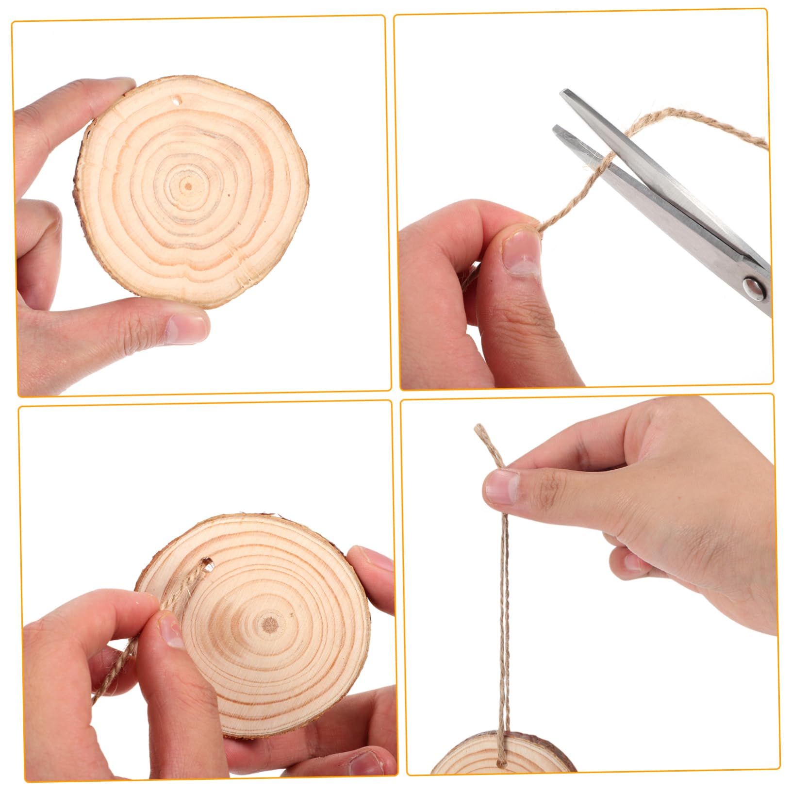 50 Stück Runde Holzscheiben 7-8cm mit Juteschnur für Selbstgemacht | Naturbraun, Holz für Bastelarbeiten und Weihnachtsdeko, Rustikale Optik, 10m Schnur