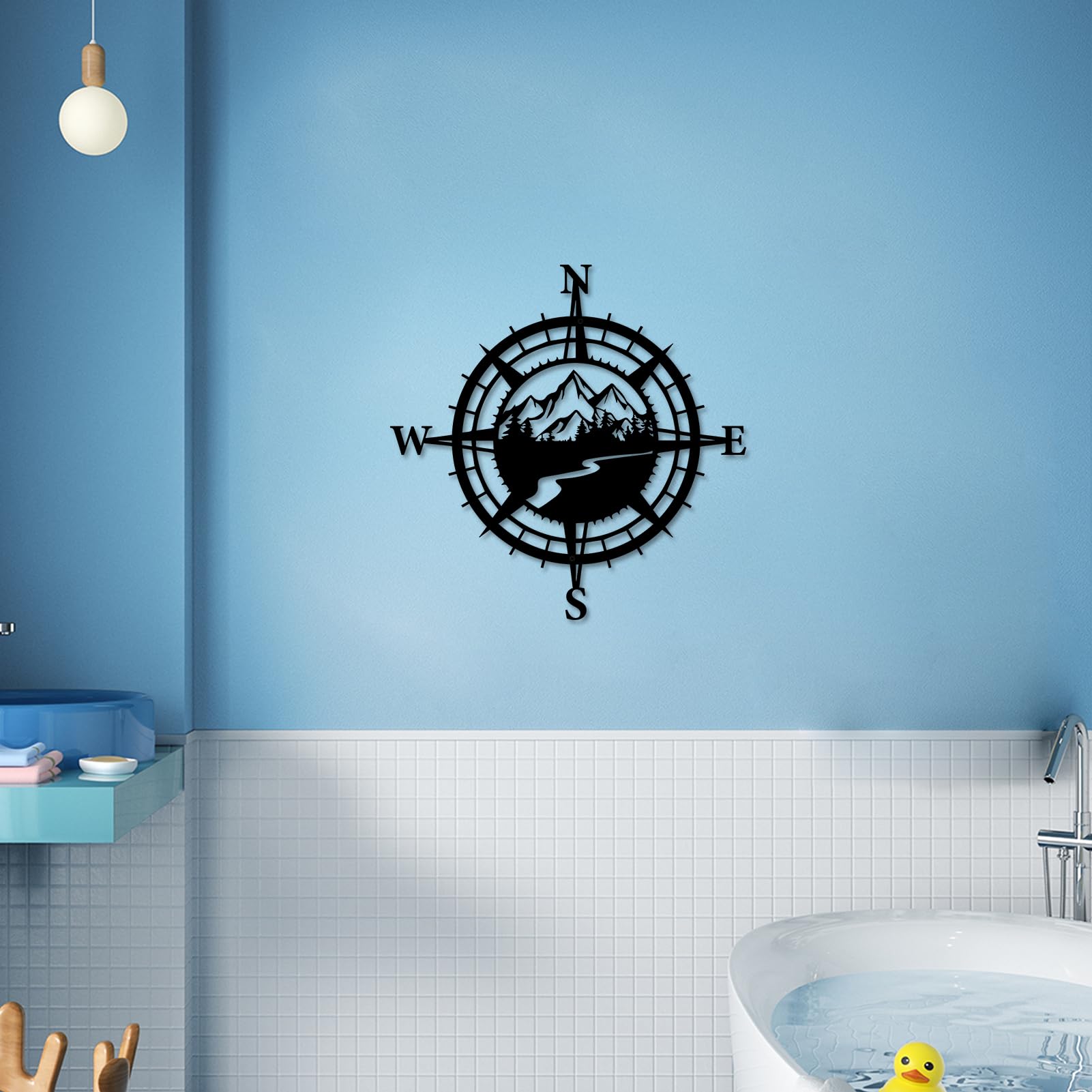 Resama Boussole nautique en métal noir pour décoration murale d'intérieur ou d'extérieur, idéale pour la plage, les thèmes côtiers