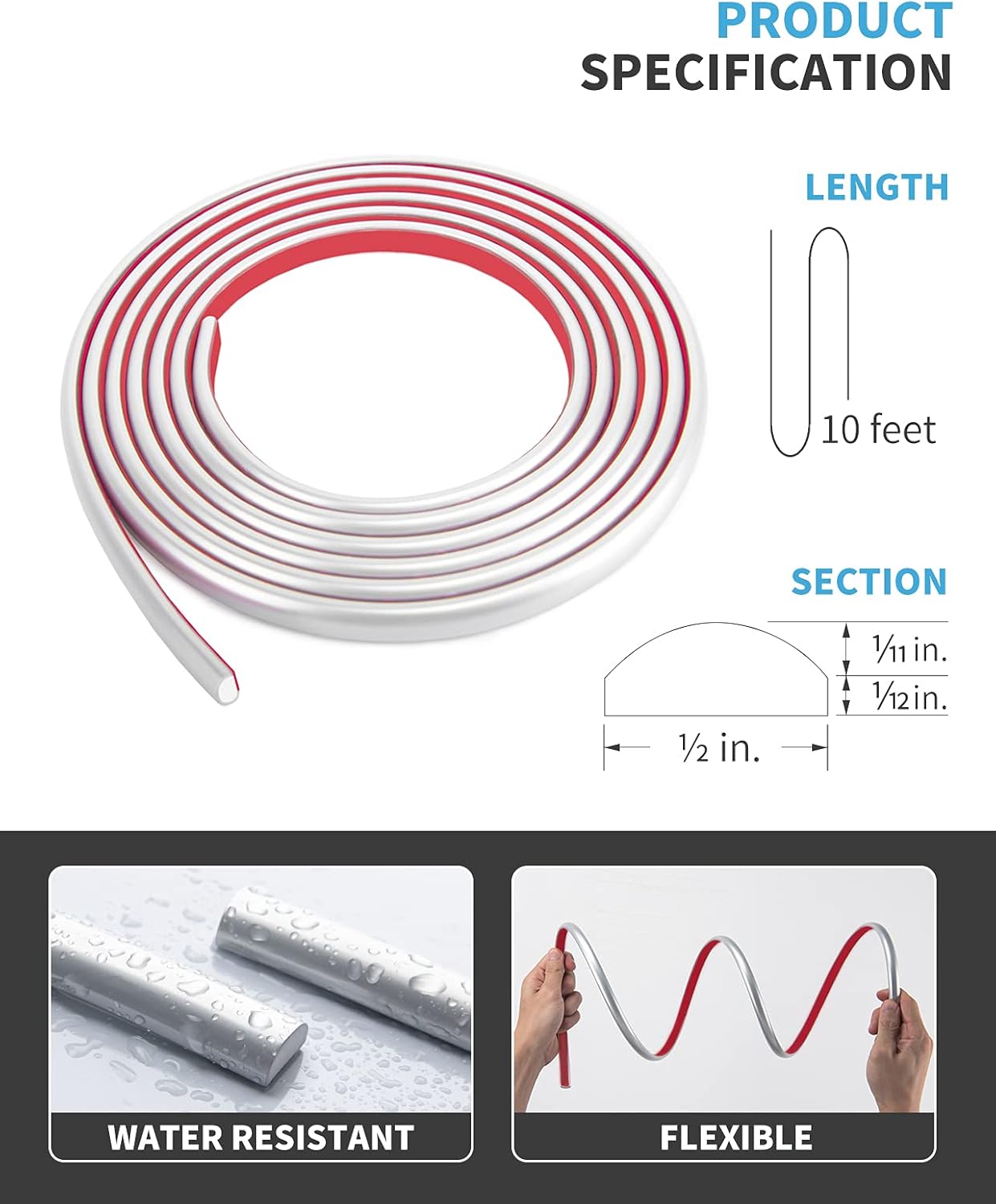 Art3d 10 Ft Peel and Stick Trim for Backsplash Tile Edge, Self-Adhesive Liner for Corner Decor in Silver - - 
