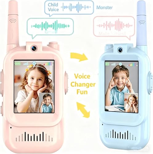 Miniatura 5 de Walkie Talkies de video para niños, walkie talkies de video para niños, paquete de 2 con pantalla de pantalla, cambiador de voz, interior y exterior