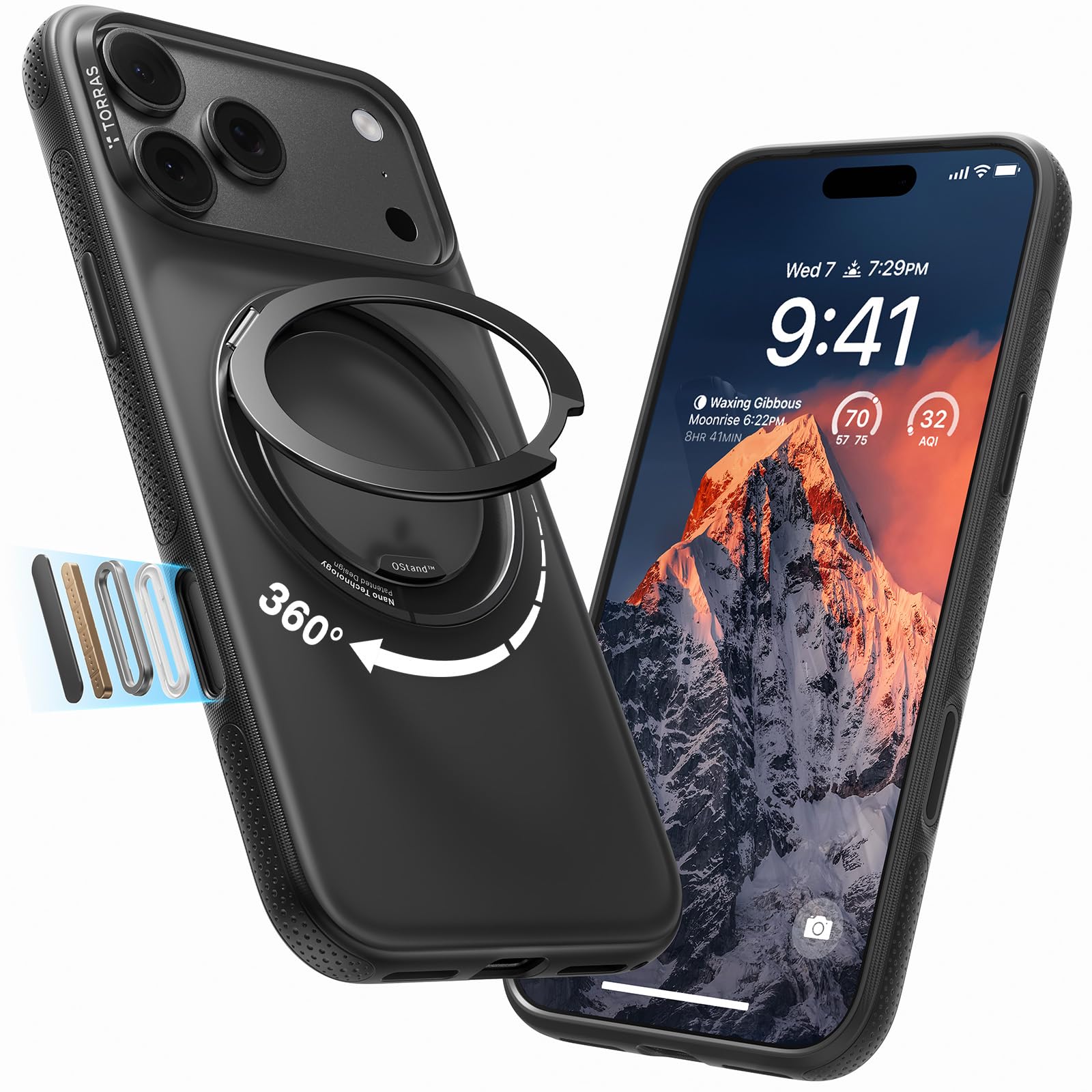 360 Magnetic Stand for iPhone 18 Pro Max Case, O3 Fitness, Black