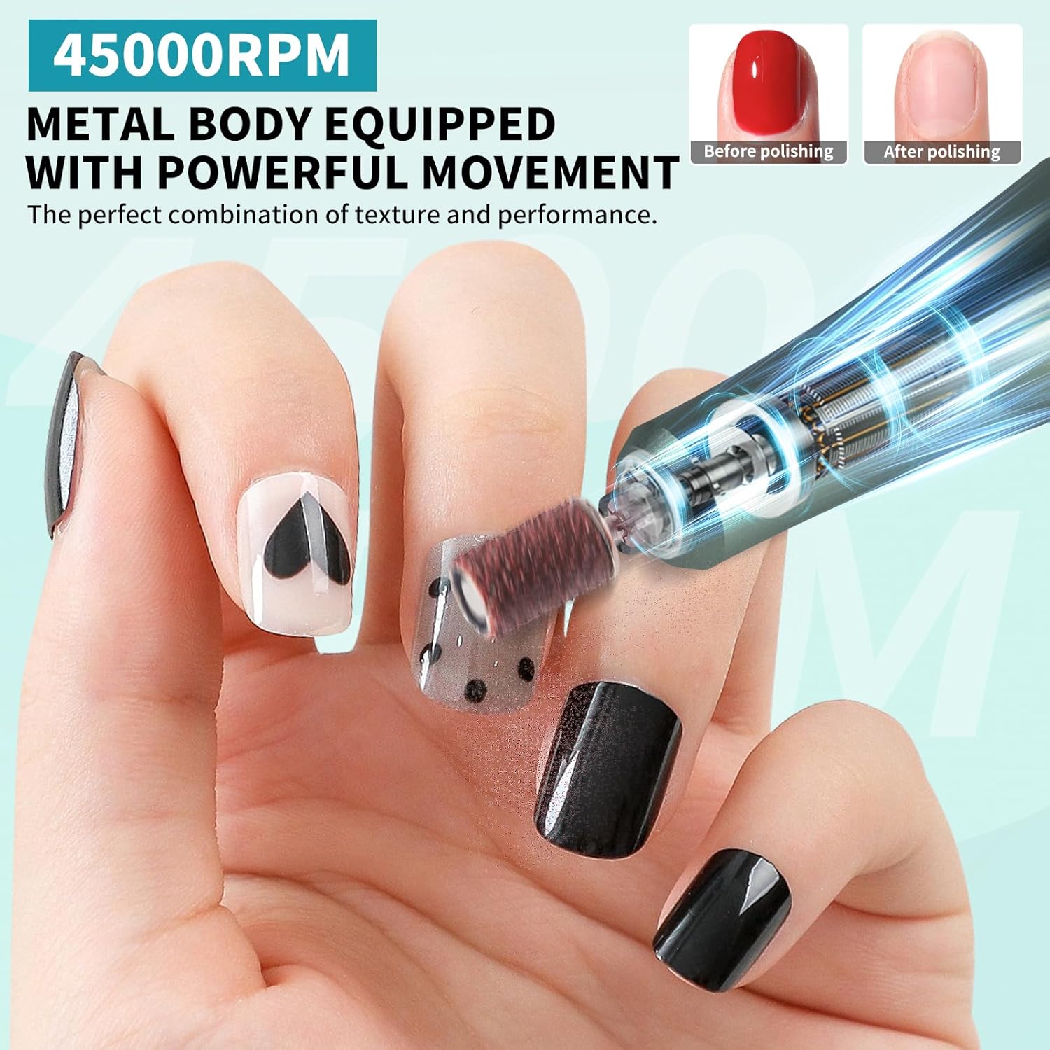 LIMEGIRL Professional Electric Nail Drill Kit 45000RPM Portable Cordless Toenail Cordless Toenail Machine with 14 Drill Bits and Base for Women (Green)