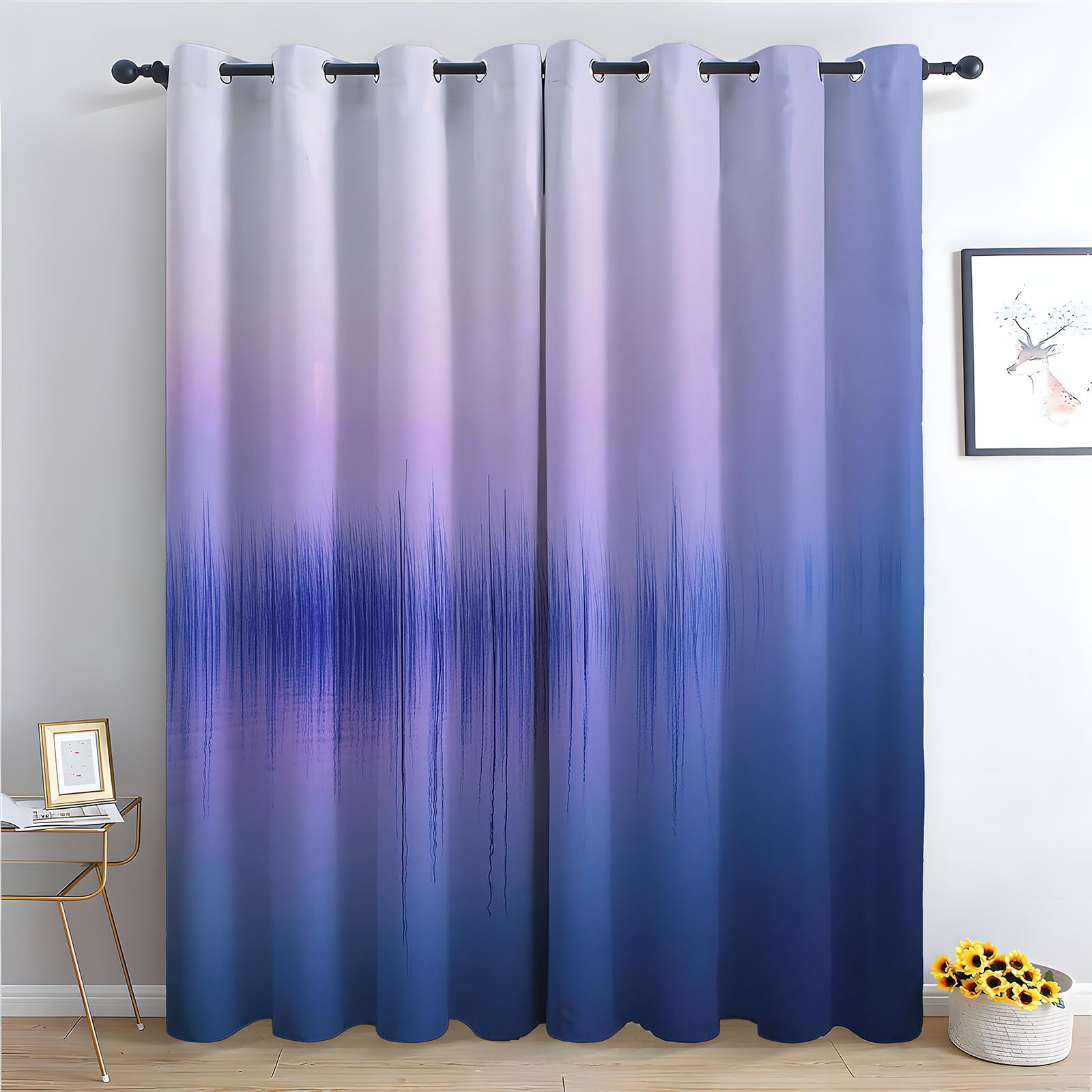WQBQKKX Abstract Line Curtains Lake Printed Room Darkening Curtain for Bedroom, Privacy Eyelet Thermal Insulated Curtains for Room-52 W x 108" L (Pack of 2)