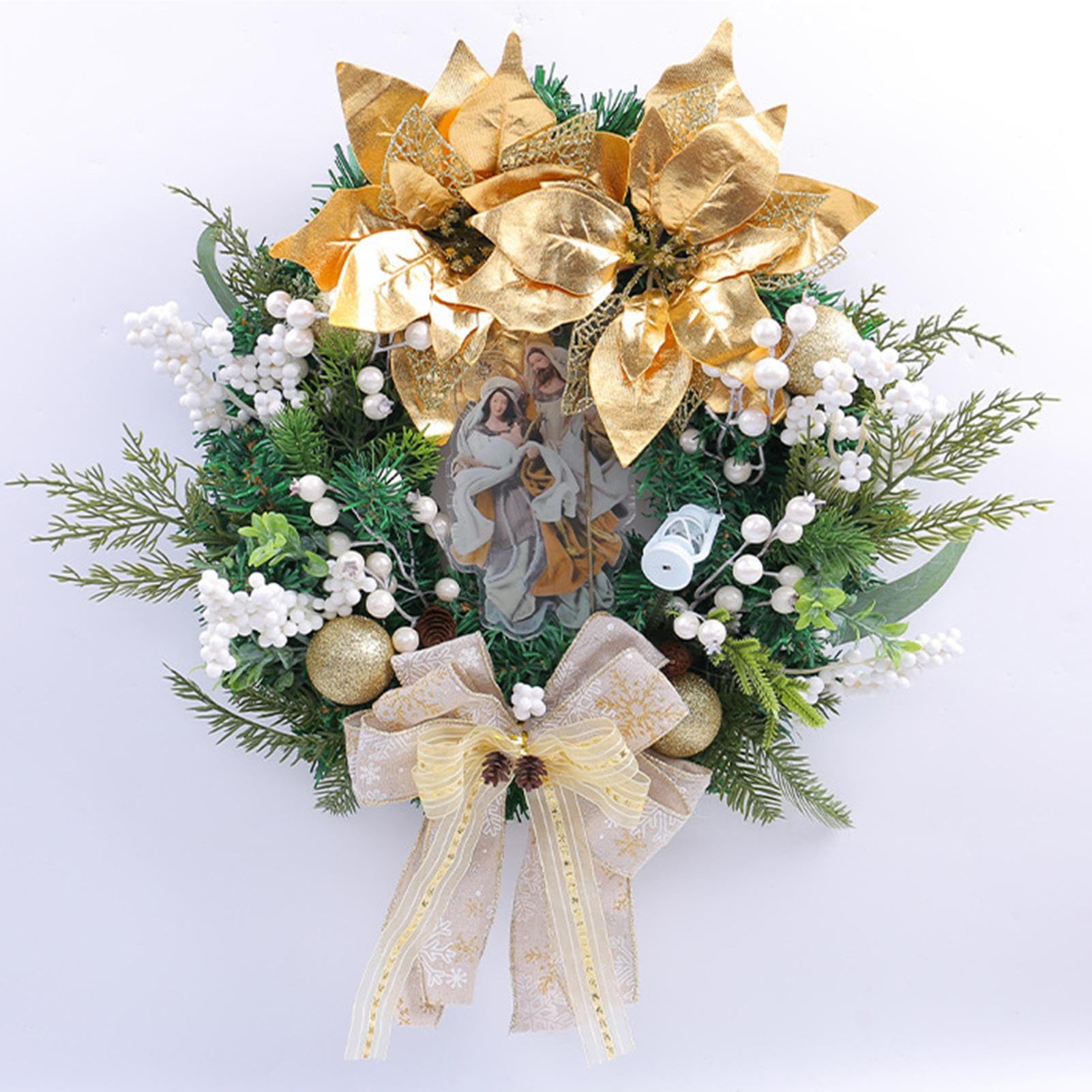 Décorations de couronne de Noël Sainte – Couronnes de Noël | couronnes de Noël, couronnes de Noël, décorations de crèche, accessoires de Noël élégants pour porte