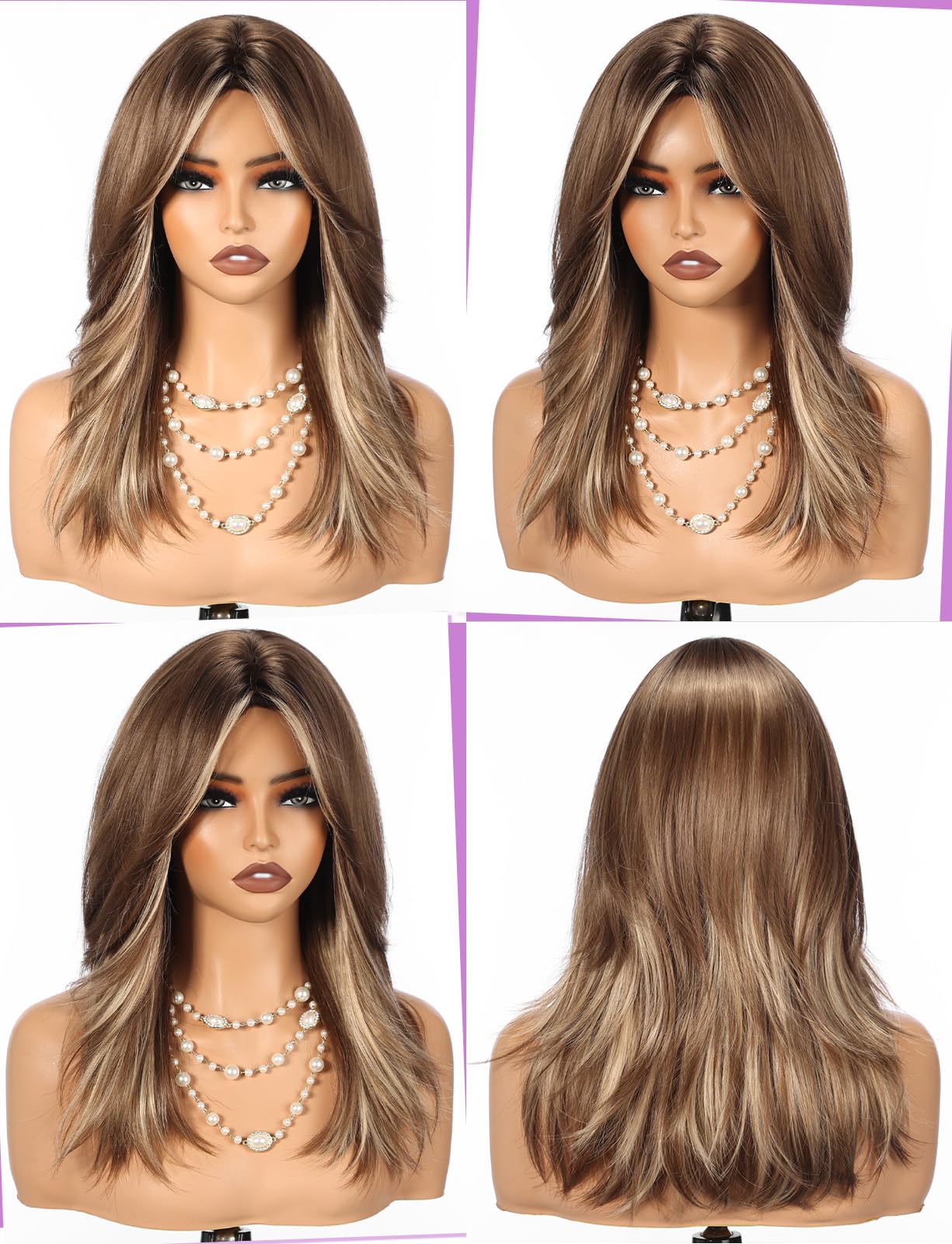WOKESTAR Natural Long Wigs for Women with Fringe Synthetic Heat Resistant Hair Brown with Highlights Wig for Daily Party Cosplay Use - Image 4