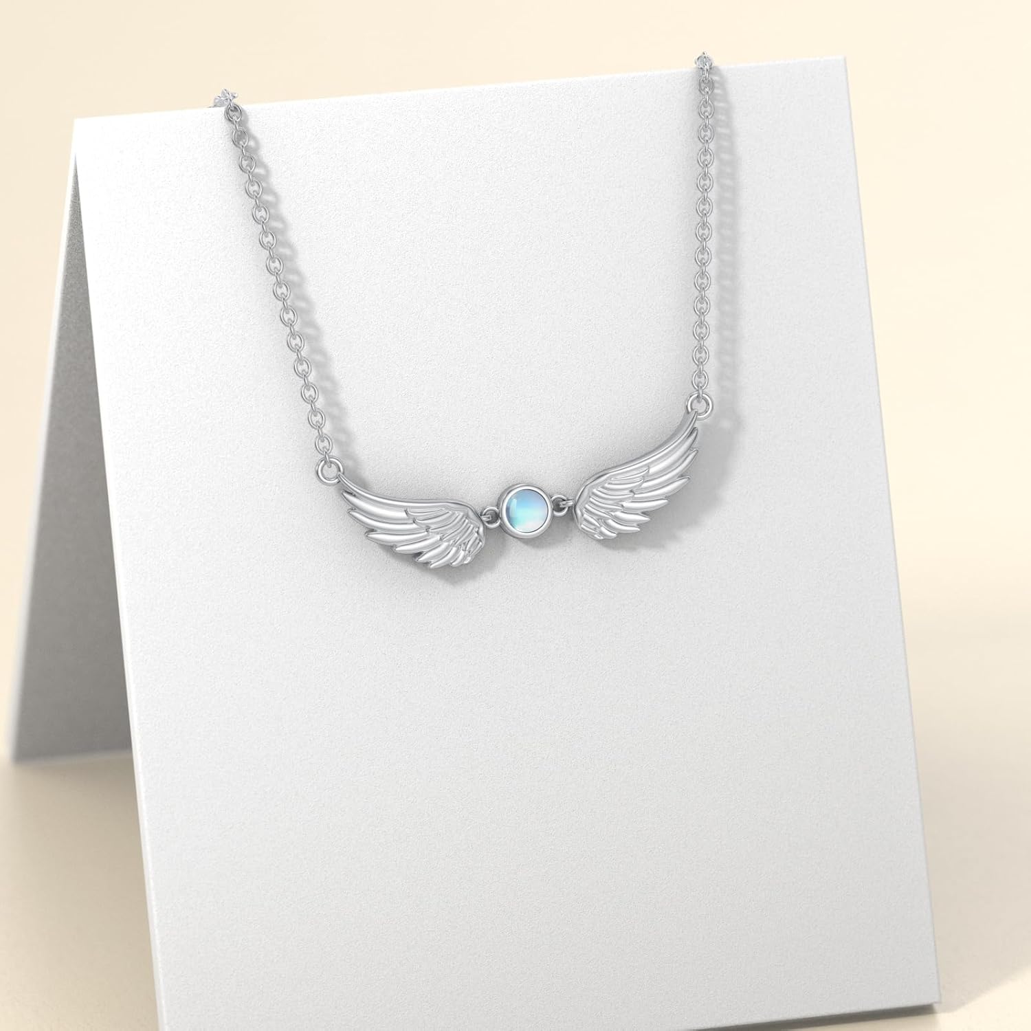 Angel Wing Necklace for Women 925 Sterling Silver Moonstone Angel Wings Pendant Ladies Jewelry Gifts - Image 3