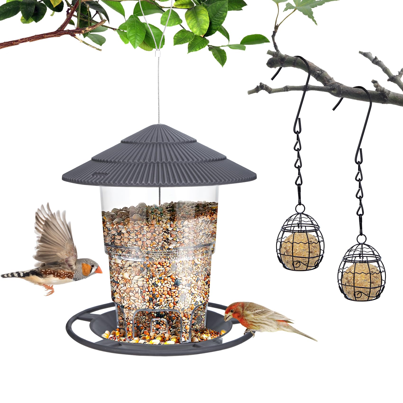 3 Piezas Comedero Pajaros Exterior, 1 Bird Feeder a Prueba De Ardillas Y 2 Bird Feeder para Pequeñas Aves, Impermeables para La Decoración De Jardines Al Aire Libre Las 24 Horas del Día