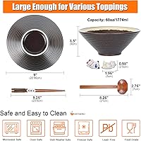 Vista 3 de ARTISENO Juego de cuencos de cerámica para ramen, 2 juegos de tazones de ramen japonés de 60 onzas con palillos y cucharas, cuenco de fideos
