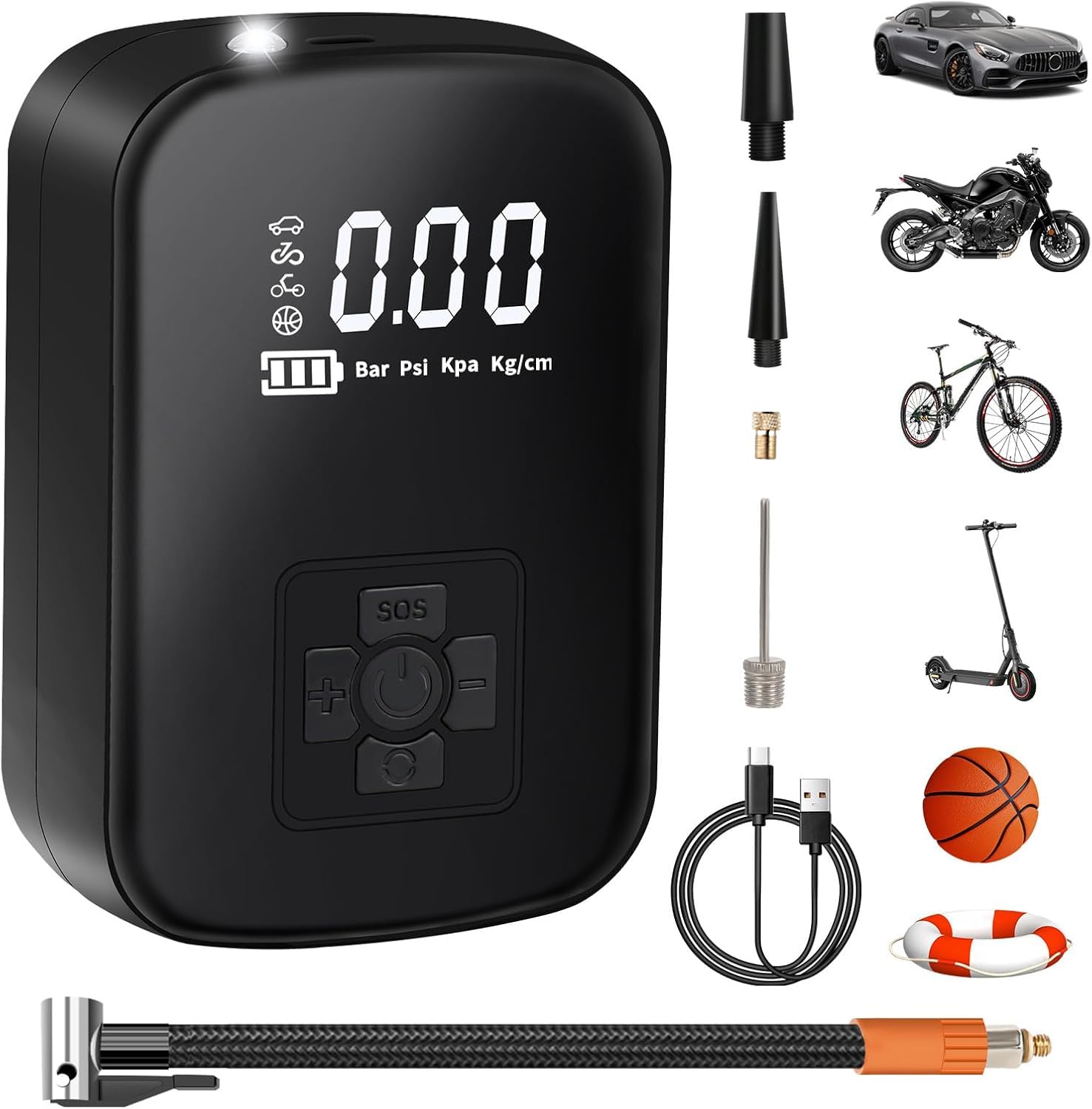 Tyre Inflator Portable 150 PSI Electric Air Compressor Mini Air Tyre Pump Rechargeable Cordless with Digital Gauge, LED Light and 3 Valve Adaptors for Car, Motorbike, Bike, Ball and Inflatables