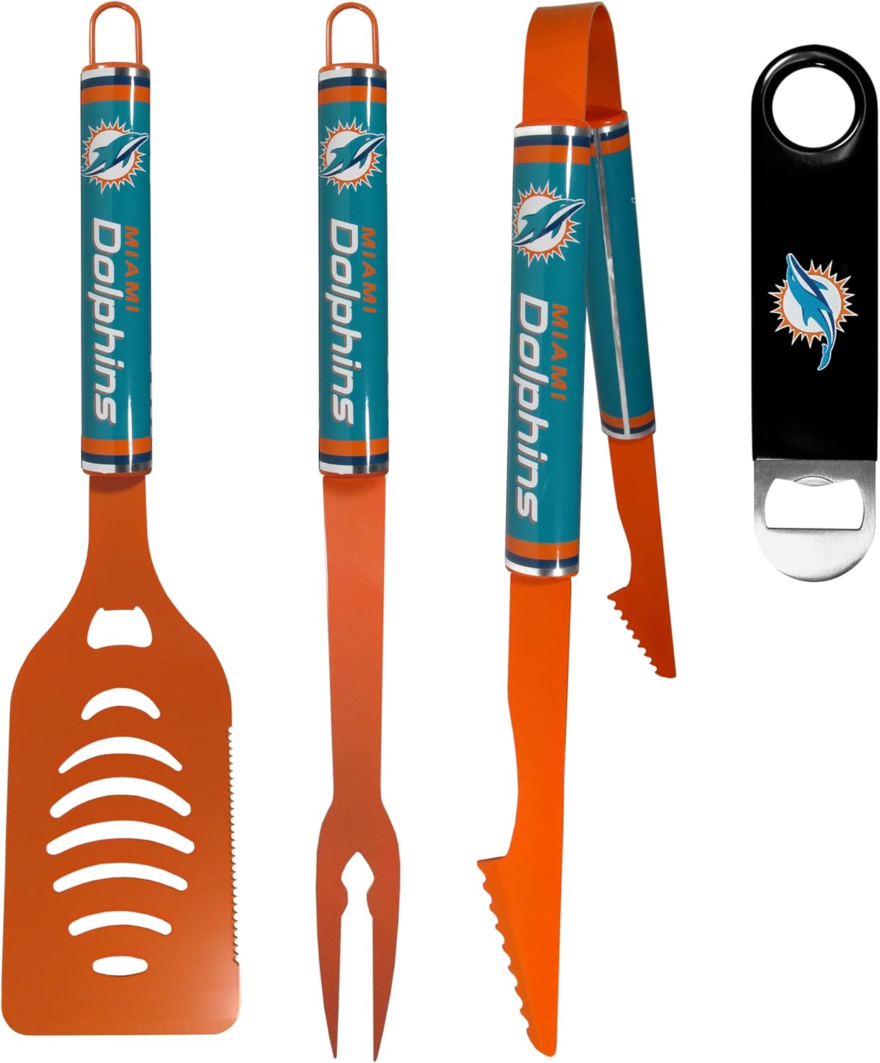Siskiyou NFL Miami Dolphins 3 pc Logo BBQ Tools w/Bottle Opener, One Size, Team Colors