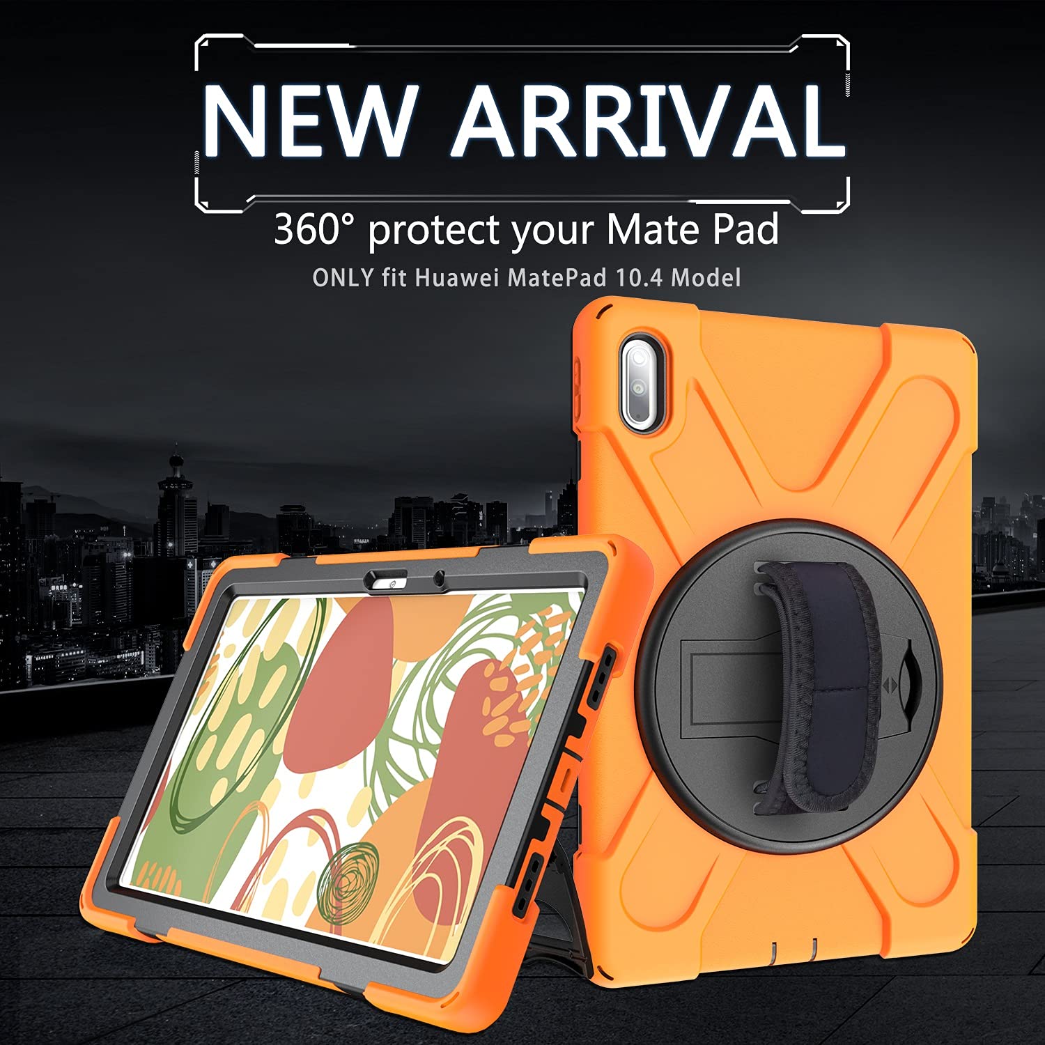 Pokrywa tabletu Pokrywa tabletu dla Huawei MatePad 10.4inch, Dzieci Full Body Shockproof Tablet Case z Pasek ręczny/Pasek na ramię Obrotowy Kickstand Strona główna tabletu(Orange)