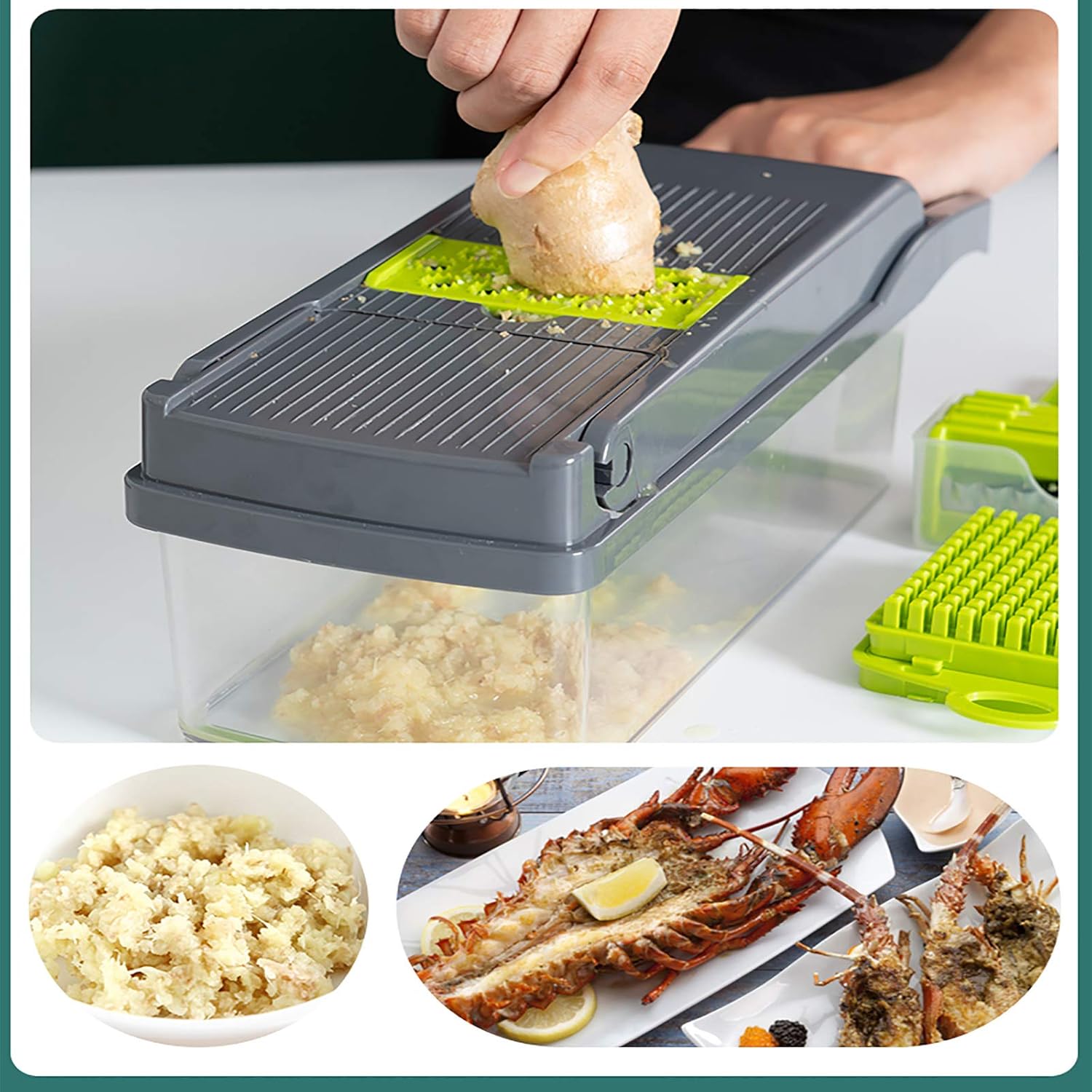 Kitchen Salad Food Chopper Multifunctional Onion Mincer Chopper Dicer with 7 Blades Mandolin Slicer Shredder for Fruit Tomato Potato Fruit Garlic Vegetable Chopper Cutter-White 32 x 12 x 11 cm