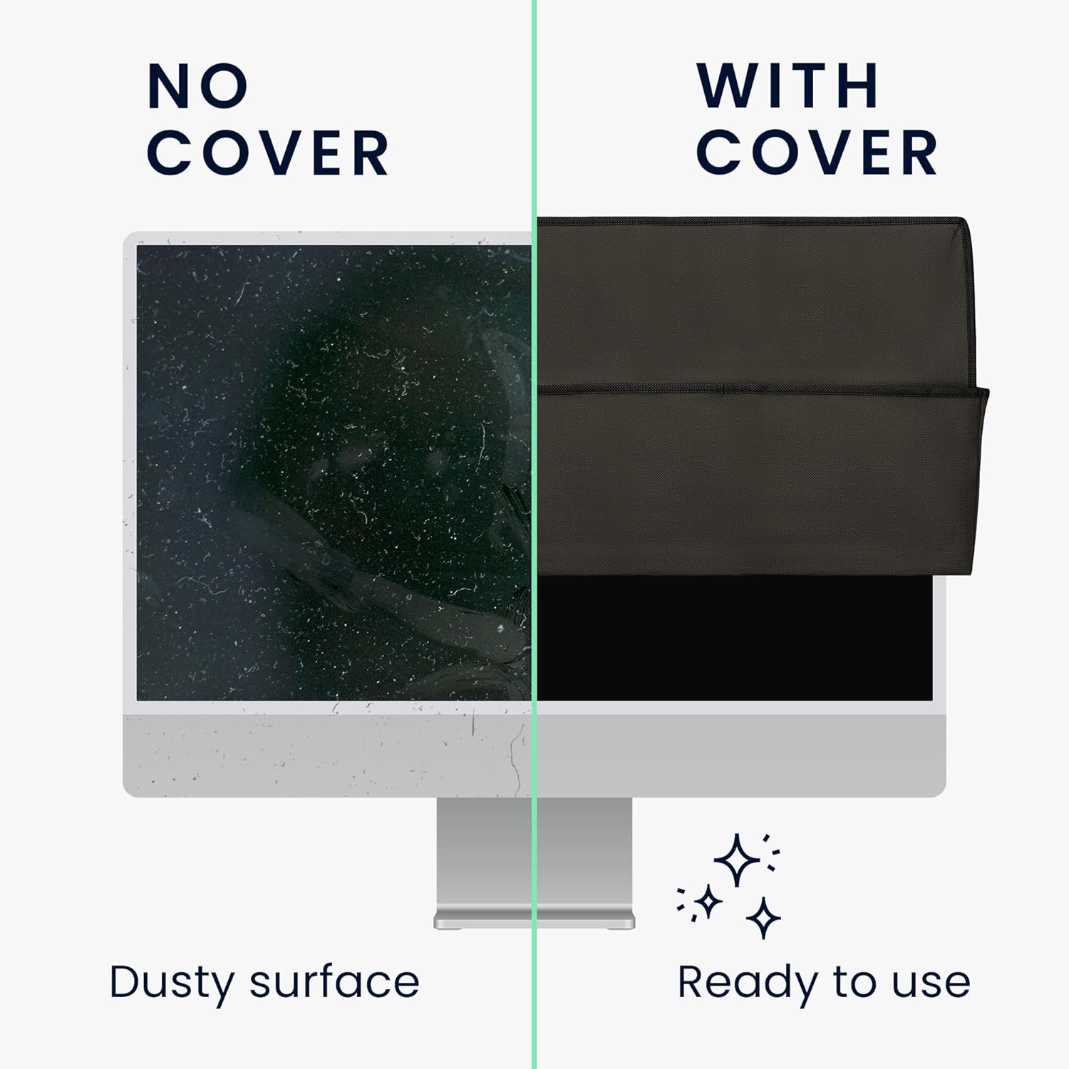 Comparison of a dusty monitor without cover and a clean monitor with cover