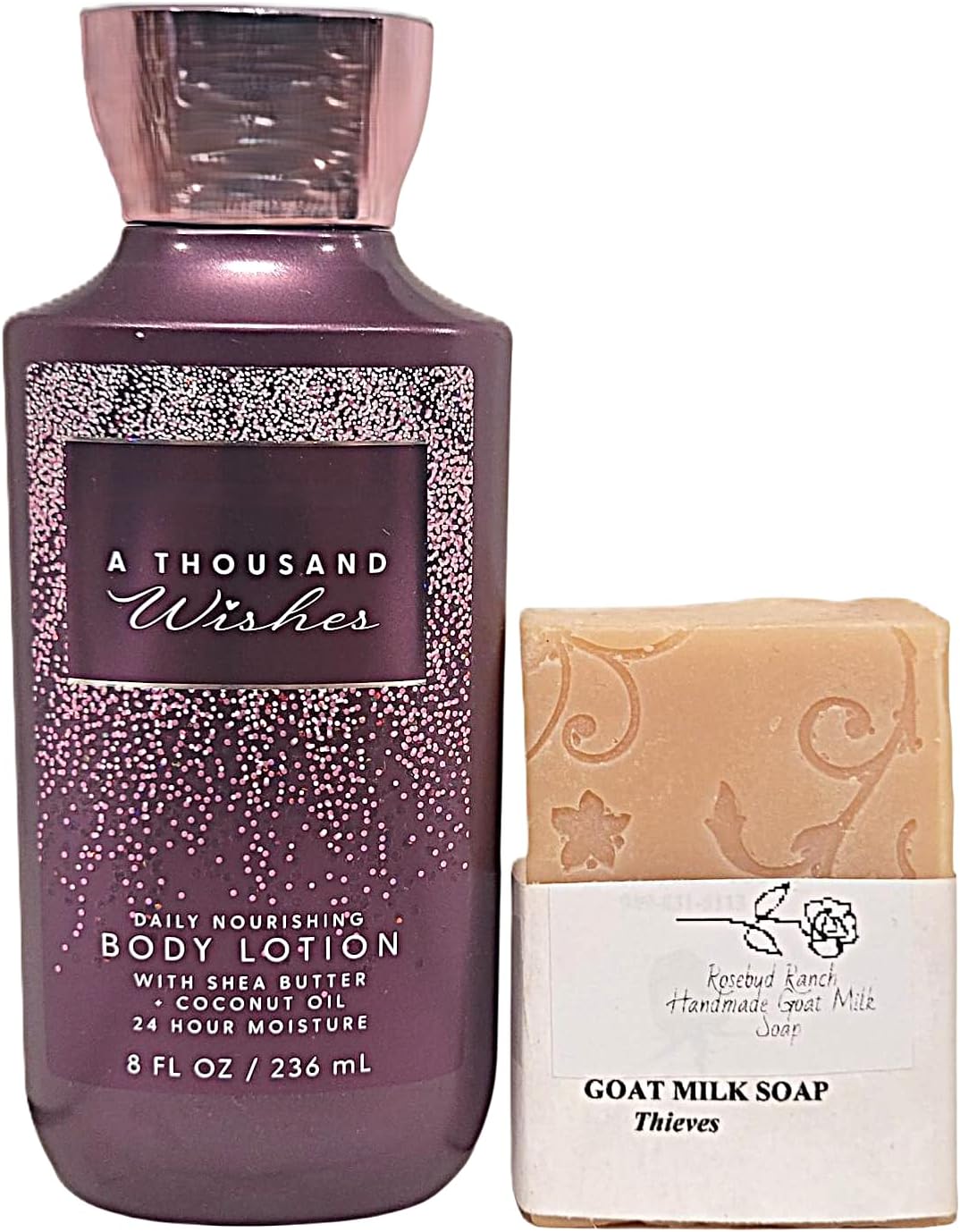 Bath and Body A Thousand Wishes Gift Set - Body Lotion - Rosebud Ranch Goat Milk Soap Sample