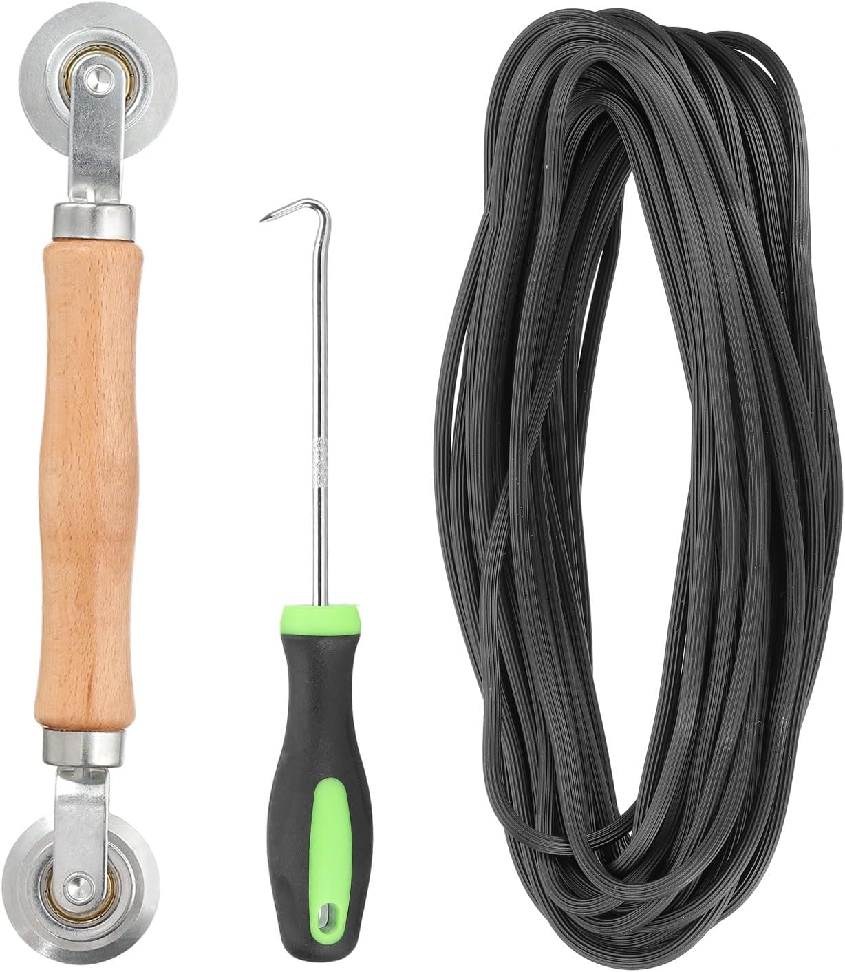 Screen Repair Kit, 0.14 x 10 m Screen Seal with Roller Tool and Removal Hook for Window Door Mesh Installation and Replacement, Black