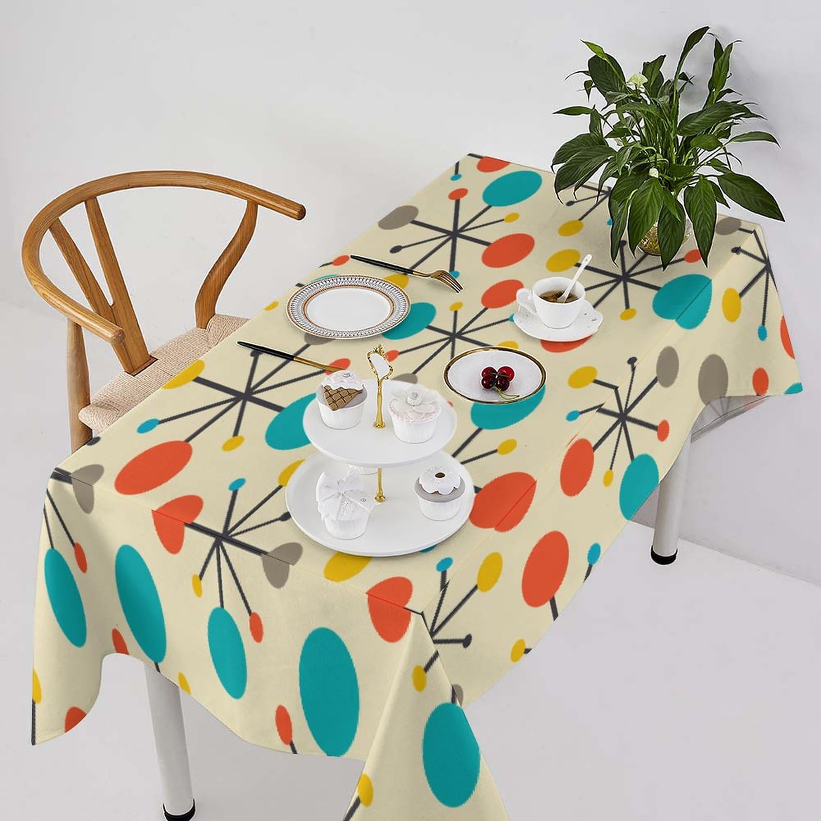 JESTRONRY Mid Century Modern Tablecloth, 1950s Retro Colors Pattern Table Cloth for Holiday Home Picnic Party Wedding Buffet Parties Camping Rectangle