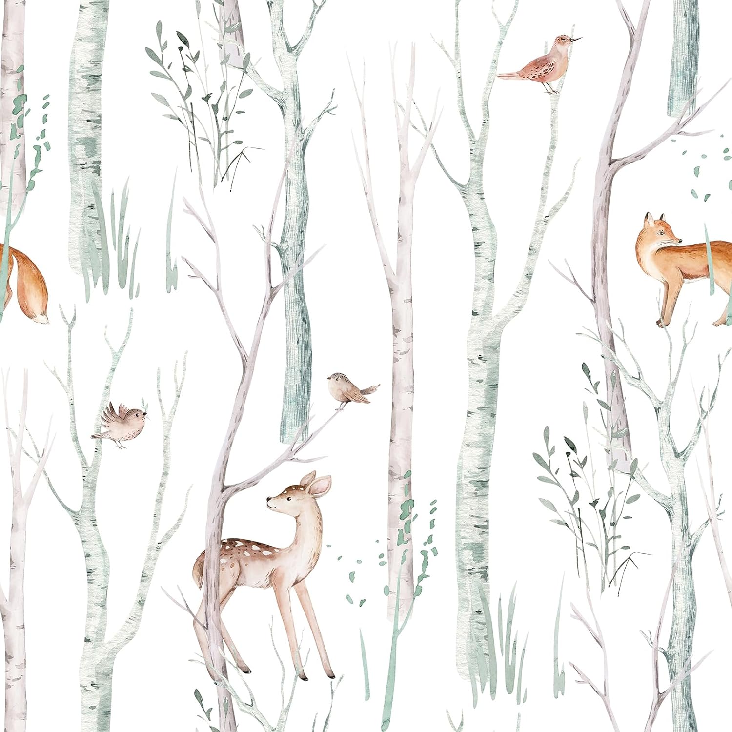 VaryStyle 17.7"x393" Forest Wallpaper Peel and Stick Fairy Woodland Tree Animal Wallpaper for Bedroom Baby Room Renter Friendly Self Adhesive Waterproof Vinyl Cute Contact Paper for Cabinets Shelves