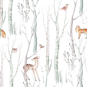 VaryStyle 17.7"x393" Forest Wallpaper Peel and Stick Fairy Woodland Tree Animal Wallpaper for Bedroom Baby Room Renter Friendly Self Adhesive Waterproof Vinyl Cute Contact Paper for Cabinets Shelves