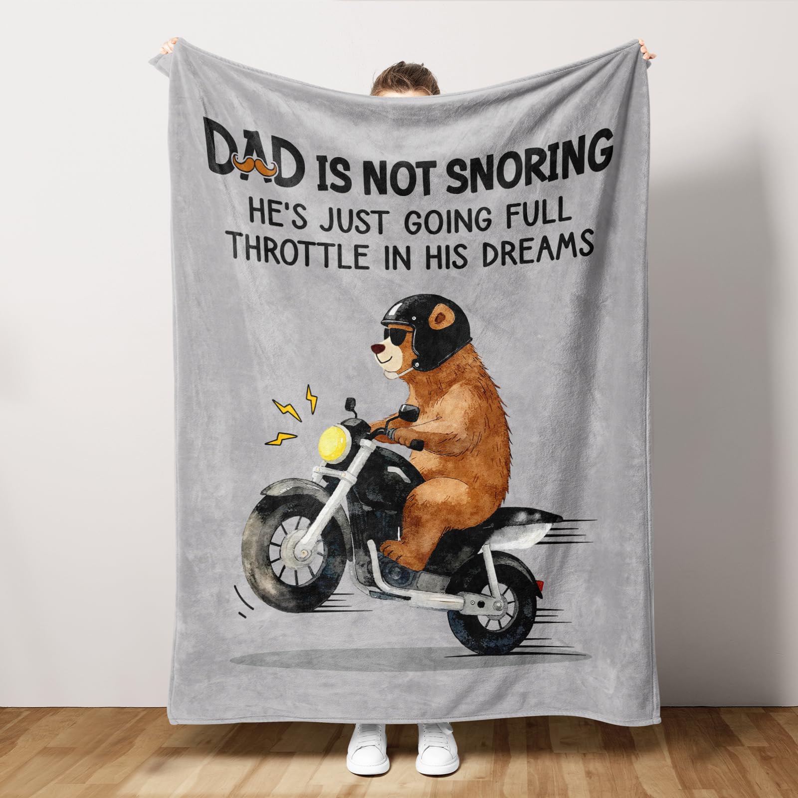 Juratar Dad Birthday Gifts, Funny Motorbike Bear Blanket 50"x60"