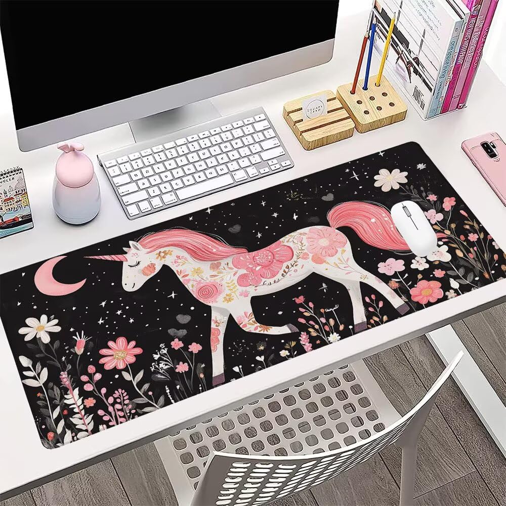 Alfombrilla de Mouse para Juegos, Nero, XXL, Antideslizante, Impermeable, Diseño de Unicorno, Extendido, Grande, 1200x600x3mm, para PC, Laptop, Ufficio, Famiglia d-331