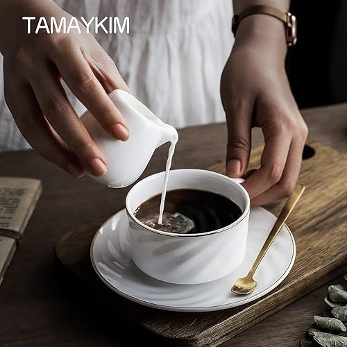 Miniatura 6 de TAMAYKIM Jarras de crema de cerámica de 3 onzas, mini jarra de crema, cremas clásicas de porcelana blanca para café, té, leche, mermelada, salsas,