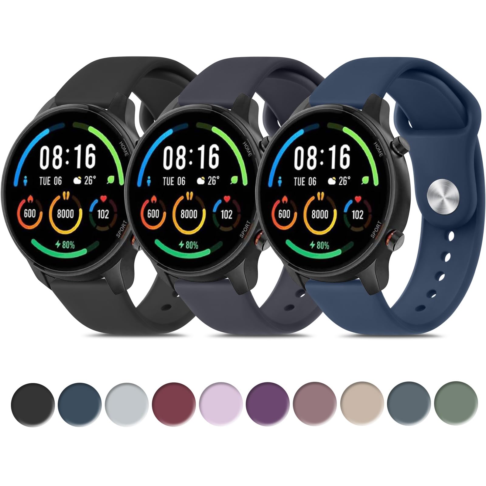 Vancle 3 Piezas Correa de Reloj de 22mm para Xiaomi Mi Watch Color Sport/S1/S1 Active/S3/2/2 Pro, Pulseras Deportivas de Silicona de Repuesto