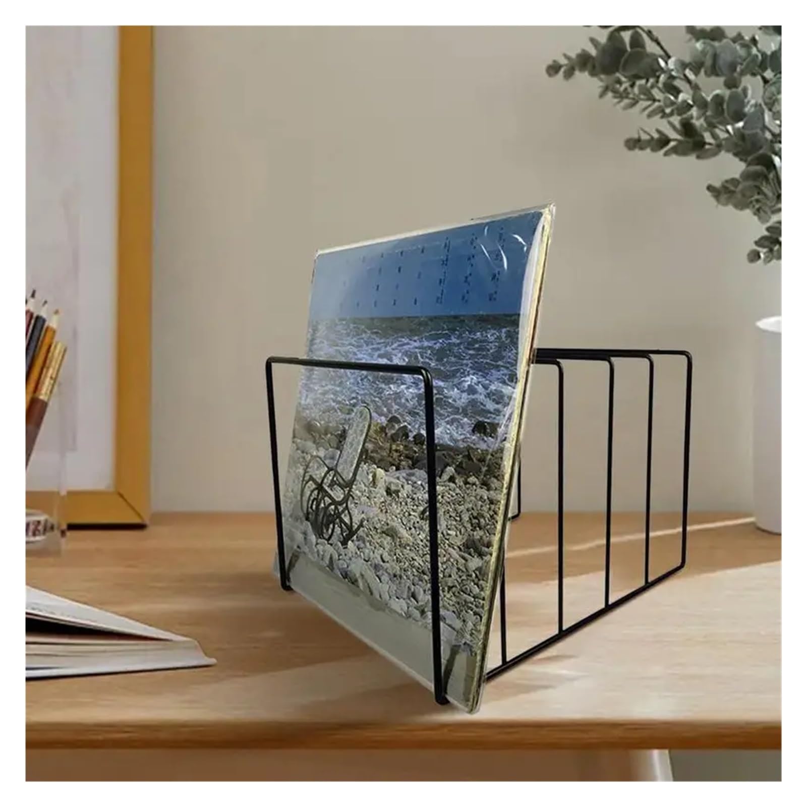 Porta Vinili Portadischi in Metallo Ferro Nero Portaoggetti da Tavolo Organizzatore di File Libri Scaffale Porta giornali Art for(L)