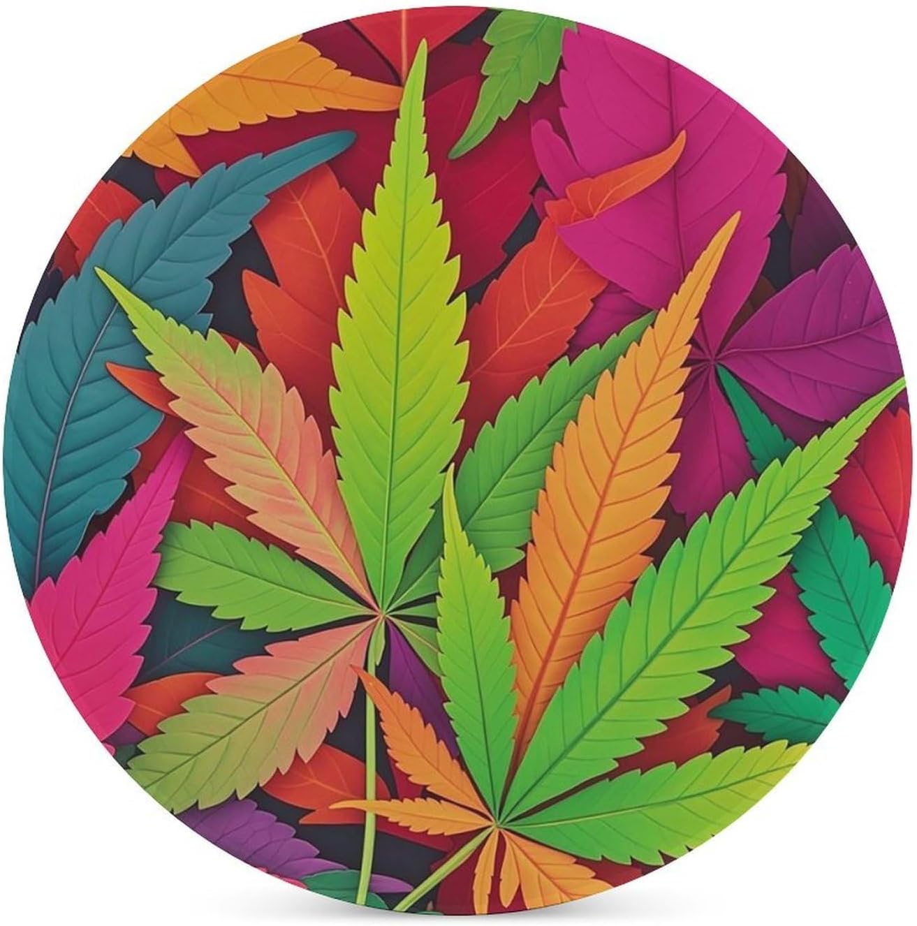 6PCS Multicolor Leaf Weed Art Coasters Non-Slip Round Drink Coasters with Ceramic Stone and Cork Base, Heat Resistant Absorbent 33.00Stone Coaster Set for Kinds of Mugs and Cups, 4 Inch