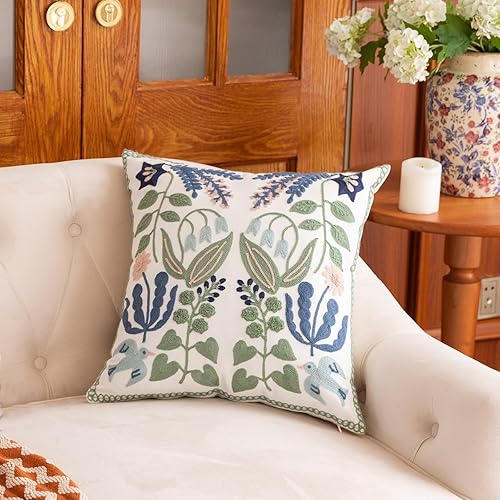 Miniatura 5 de YIcabinet Juego de 2 fundas de almohada con patrón de rama bordada, cojín cuadrado de algodón, funda de almohada para sofá y dormitorio, 18 x 18