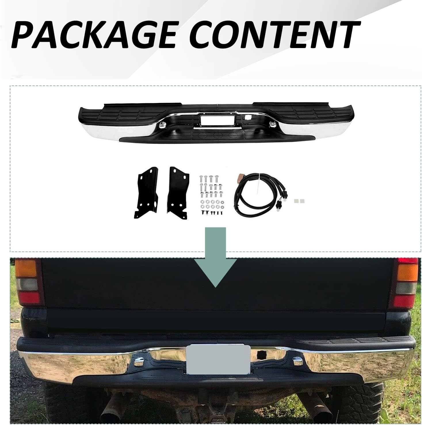 KUAFU Rear Step Bumper Compatible with 1999-2007 Chevy Silverado GMC Sierra 2500 HD 3500 Truck Chrome Steel Replacement for GM1103129 12473000