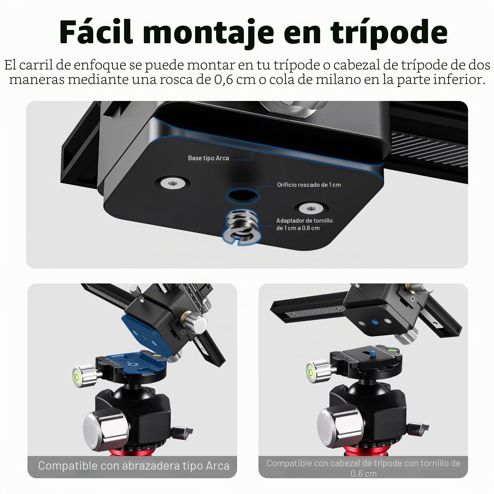 NEEWER Riel de Enfoque Macro de 4 vías con Placa de Liberación Rápida para Tipo Arca, Rosca de 1/4" para Fotografía Macro y Primeros Planos, Compatible con Canon Nikon Fujifilm Sony DSLR Cámara