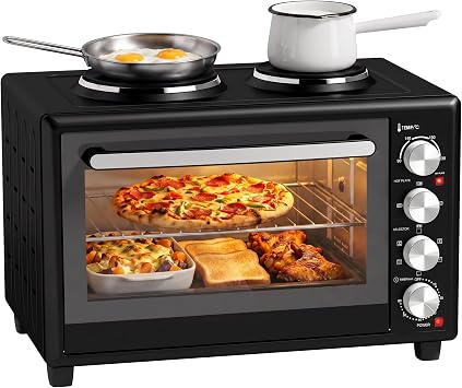 HOMCOM 46L Mini Oven Dual Hot Plates, Electric Countertop Cooker, Black
