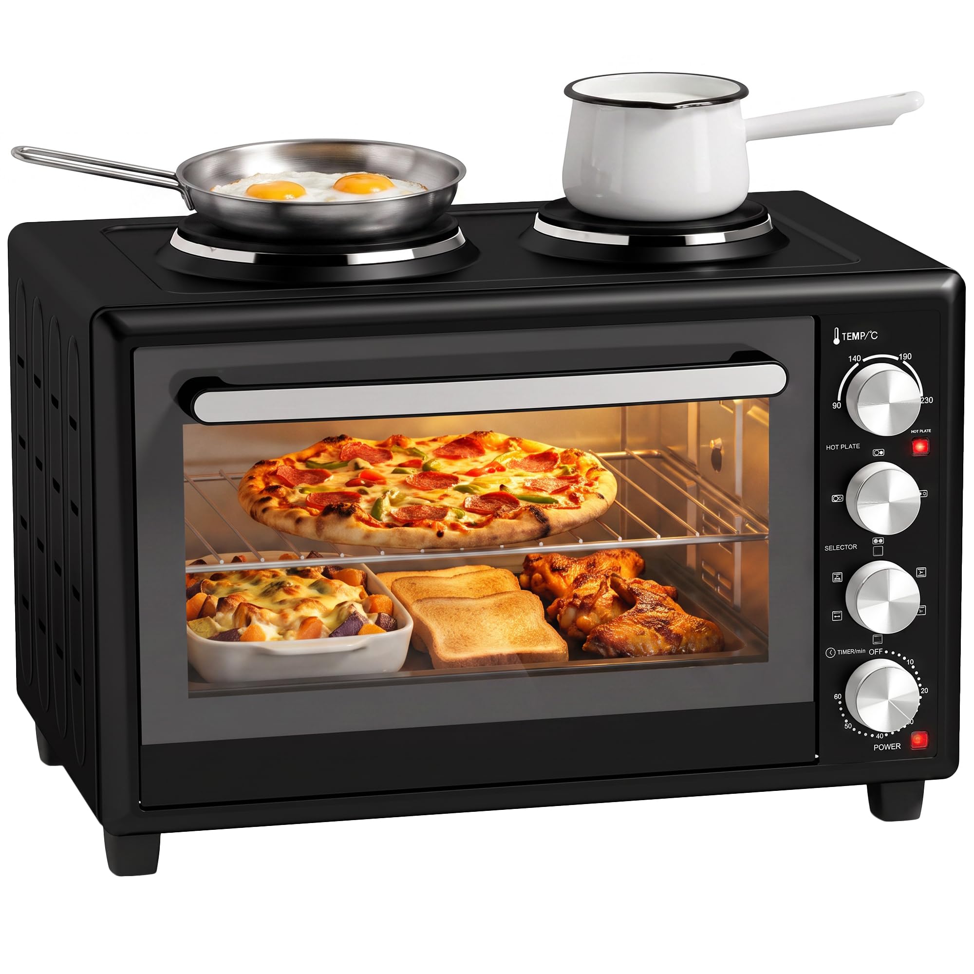 HOMCOM Mini-Four avec 2 Plaques de Cuisson, Broche Rotative, 46L, Noir