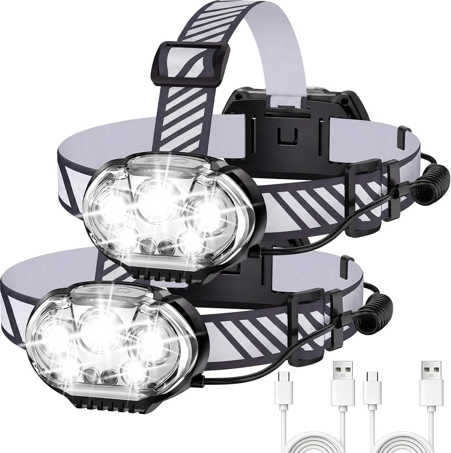 MIOISY Led Headlamp Rechargeable 2 Pack, Super Bright Head Lamp Flashlight