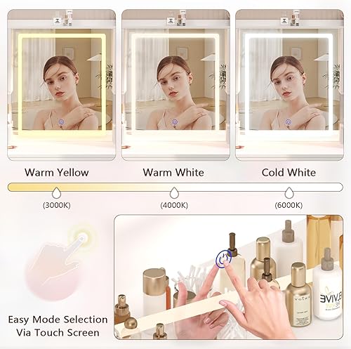 Miniatura 5 de Escritorio de tocador con espejo y luces, mesa de tocador de maquillaje blanca con estación de carga, escritorio grande con 6 cajones y 2 gabinetes