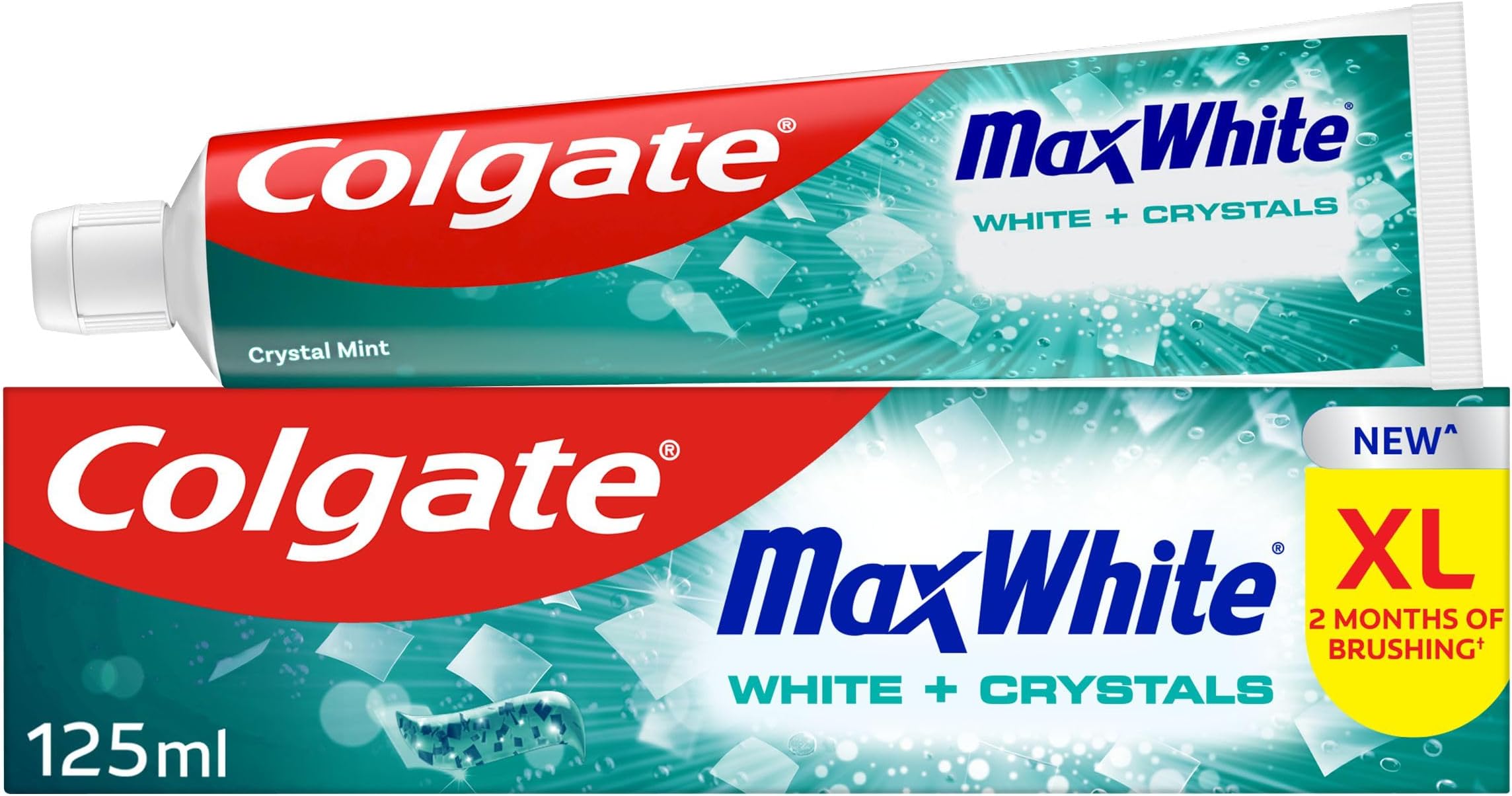 Colgate Max White White + Crystals Toothpaste 125ml - teeth whitening toothpaste - restores natural whiteness - 10x longer lasting cooling than regular fluoride toothpaste - fights cavities
