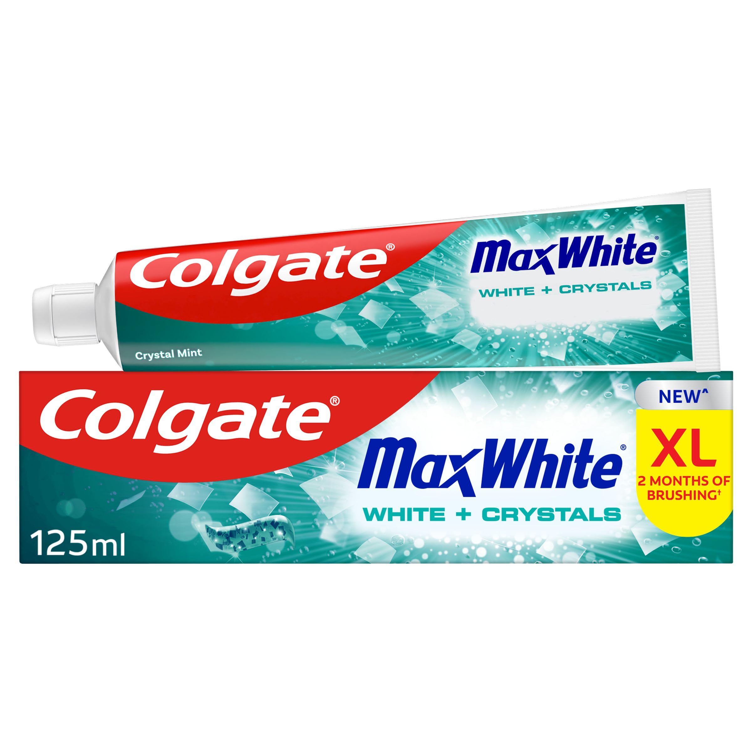 Colgate Max White White + Crystals Toothpaste 125ml - Teeth whitening Toothpaste - restores Natural Whiteness - 10x Longer Lasting Cooling Than Regular Fluoride Toothpaste - Fights Cavities