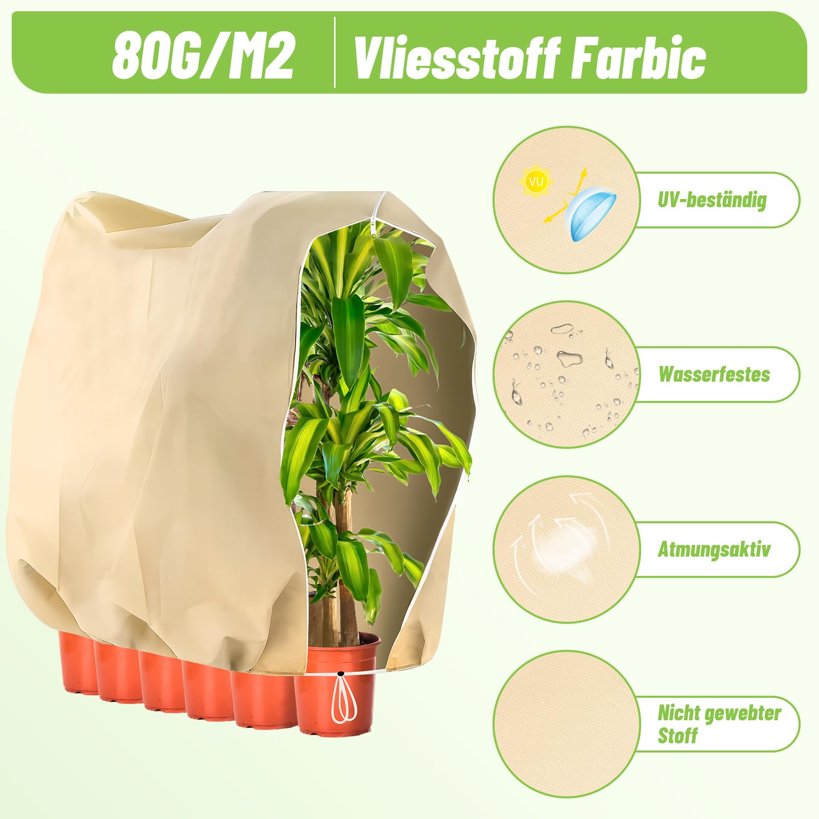 Protezione invernale per piante, 360 x 250 cm, 80 g/m², protezione invernale con coulisse, chiusura lampo, clip di fissaggio, protezione invernale da giardino, materiale spesso, lavabile,