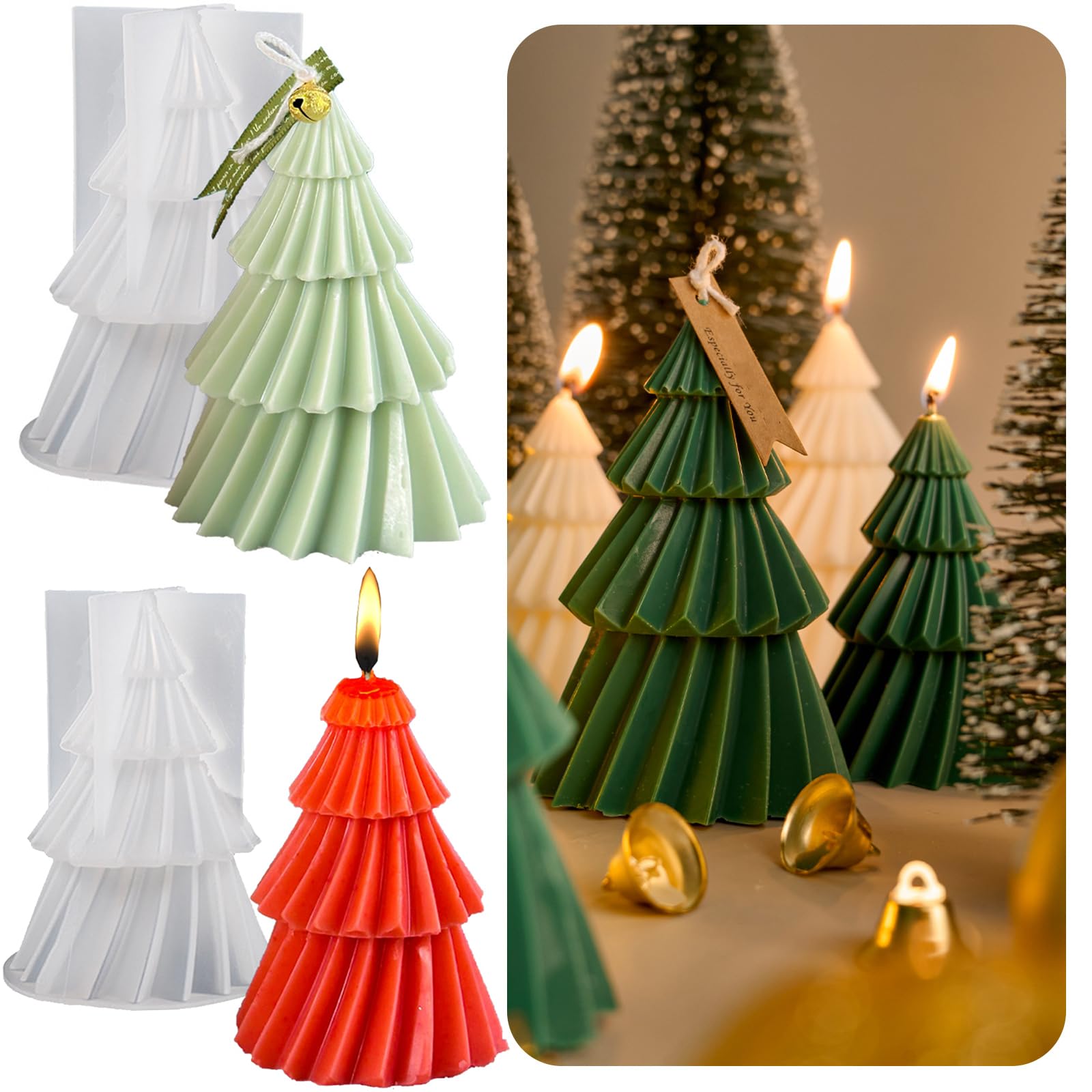 pekifaves 2 Stück Weihnachtsbaum Kerzenform Silikon, Weihnachten Kerzenform, DIY 3D Silikonform, Gießformen Silikon, für Kerzenherstellung, Handgefertigte Seife, DIY Handwerk, Weihnachten Deko