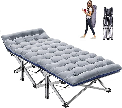 Miniatura 7 de NAIZEA Catres plegables de camping para adultos, catre resistente con colchón, catre de dormir portátil, cama plegable al aire libre con bolsa de