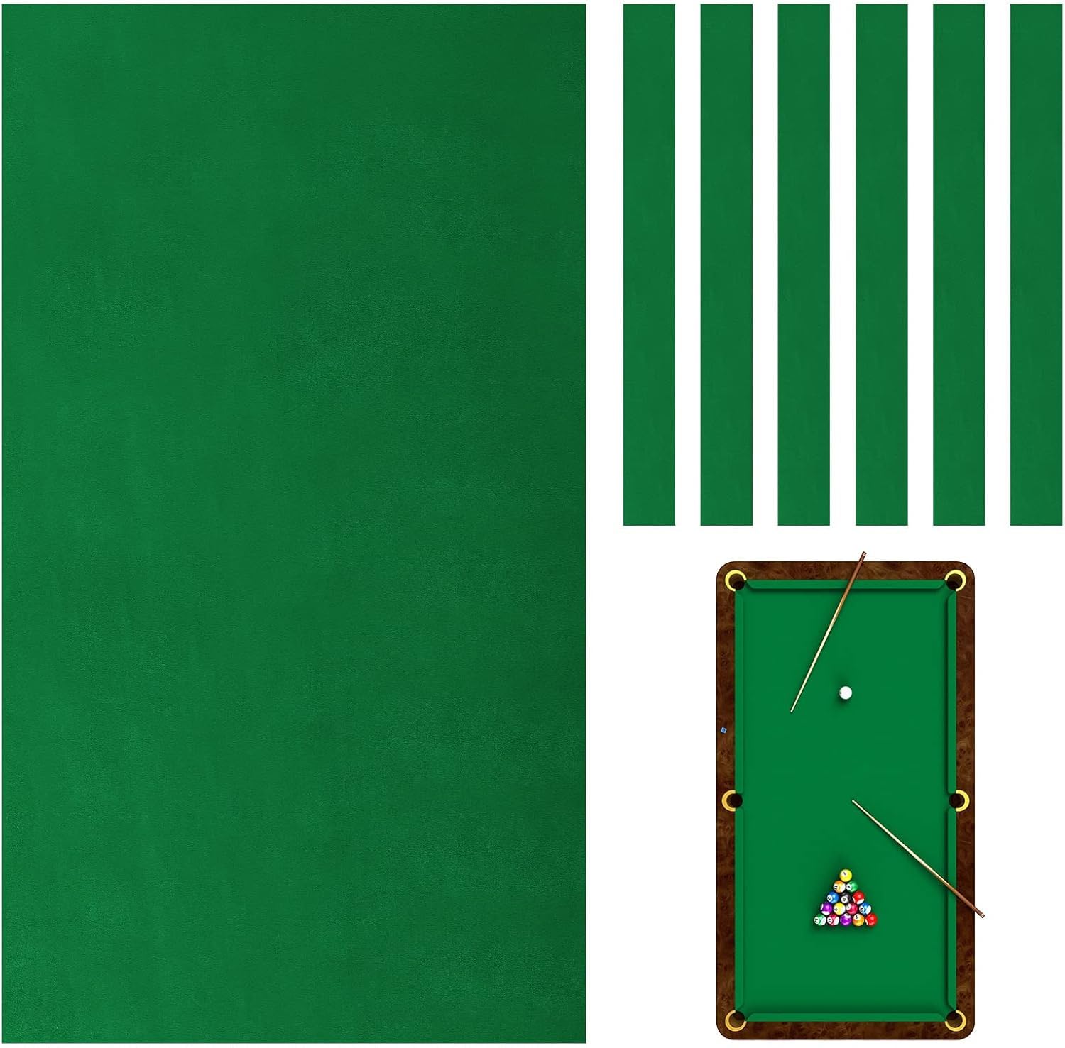 Billiard Cloth - Professional Pool Table Felt fits Standard 9 Foot Table, Snooker Indoor Sports Game Table Cloth with Cushion Cloth Strip (Color : Green)
