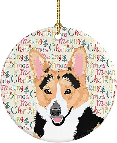 Caroline's Treasures Pembroke Welsh Corgi - Adorno de cerámica tricolor de cabeza roja para árbol de Navidad, decoración colgante para el hogar,