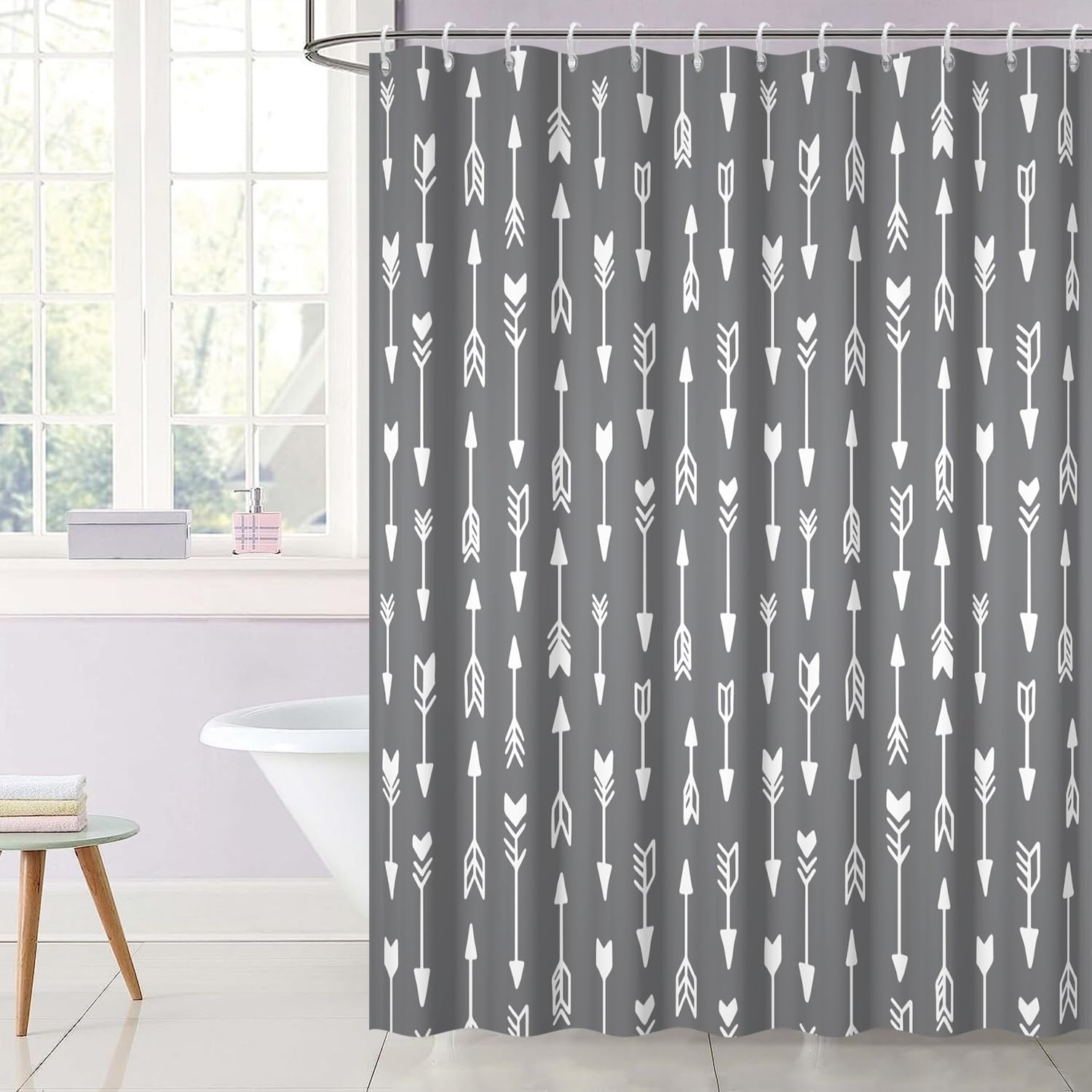 OERJU Arrows Shower Curtain Dark Grey Background Casual Style Machine Washable Bathroom Curtain Set with Hooks 72x78inch Waterproof Polyester